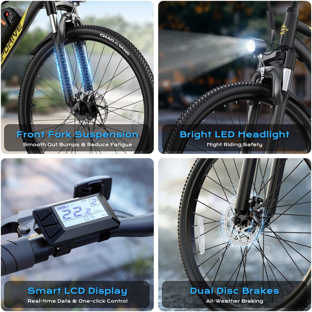 VIPDRIVE Electric Bike for Adults, 26'' 750W Peak Ebike, 48V 7.8AH Removable Battery .Up to 40 Miles 20MPH Electric Mountain Bike .Front Fork Suspension .UL2849