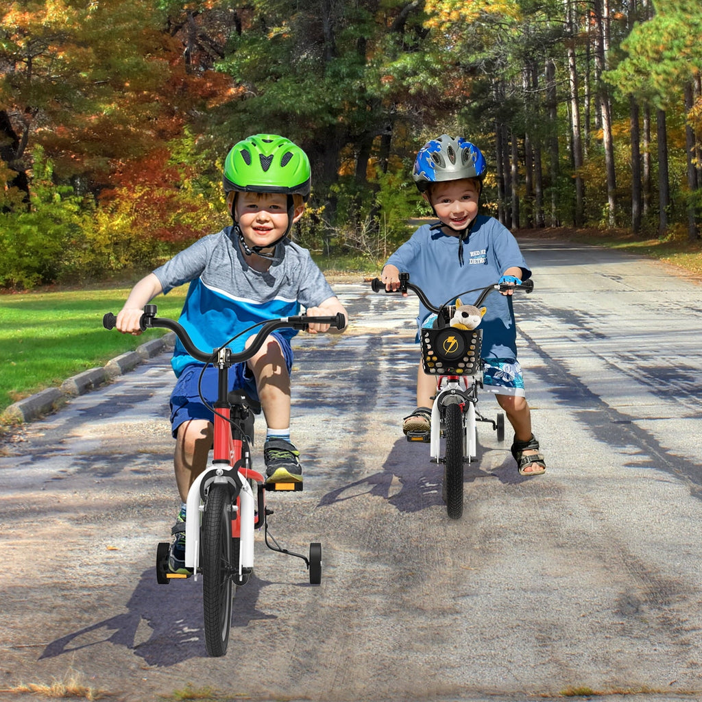 Costway 14'' Kid's Bike with Removable Training Wheels & Basket for 3-5 Years Old White