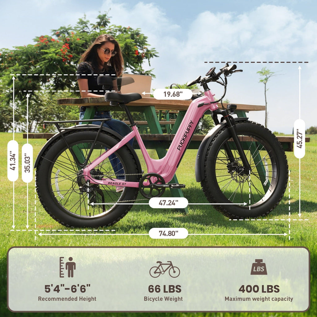 PUCKIPUPPY 960W Peak Electric Bike for Adults Step Through E-Bike 28mph Max Speed 60Miles Range 26 Fat Tire Electric Mountain Bike 48V 15AH Battery 7 Speed off-Road Ebike, Comply with UL2849 By SGS