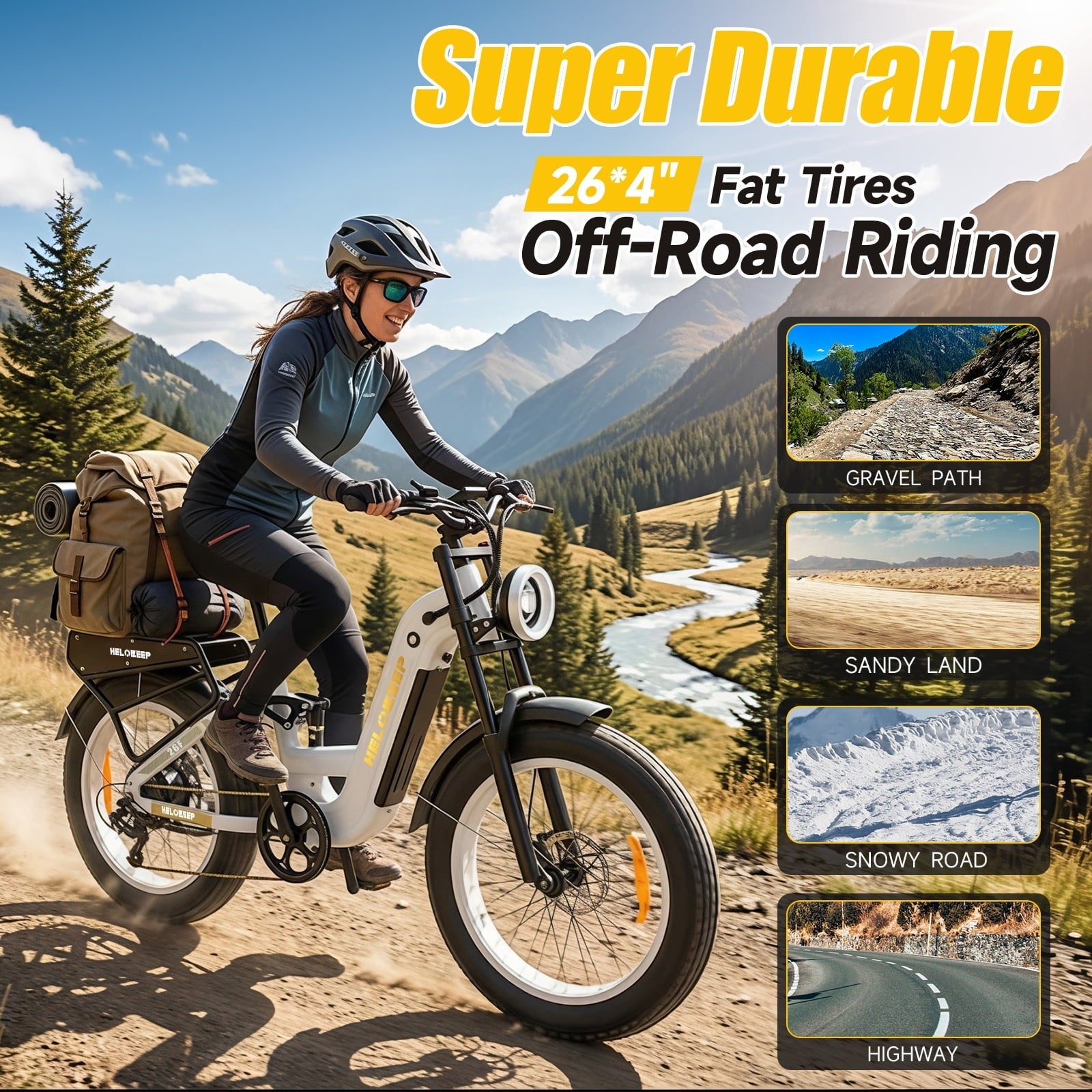 Helokeep 26 Green Fat Tire High Performance Cargo Electric Bike for Men, 4000W Peak 2000W, 40MPH, 48V 25Ah UL2849 Off-Road Ebike