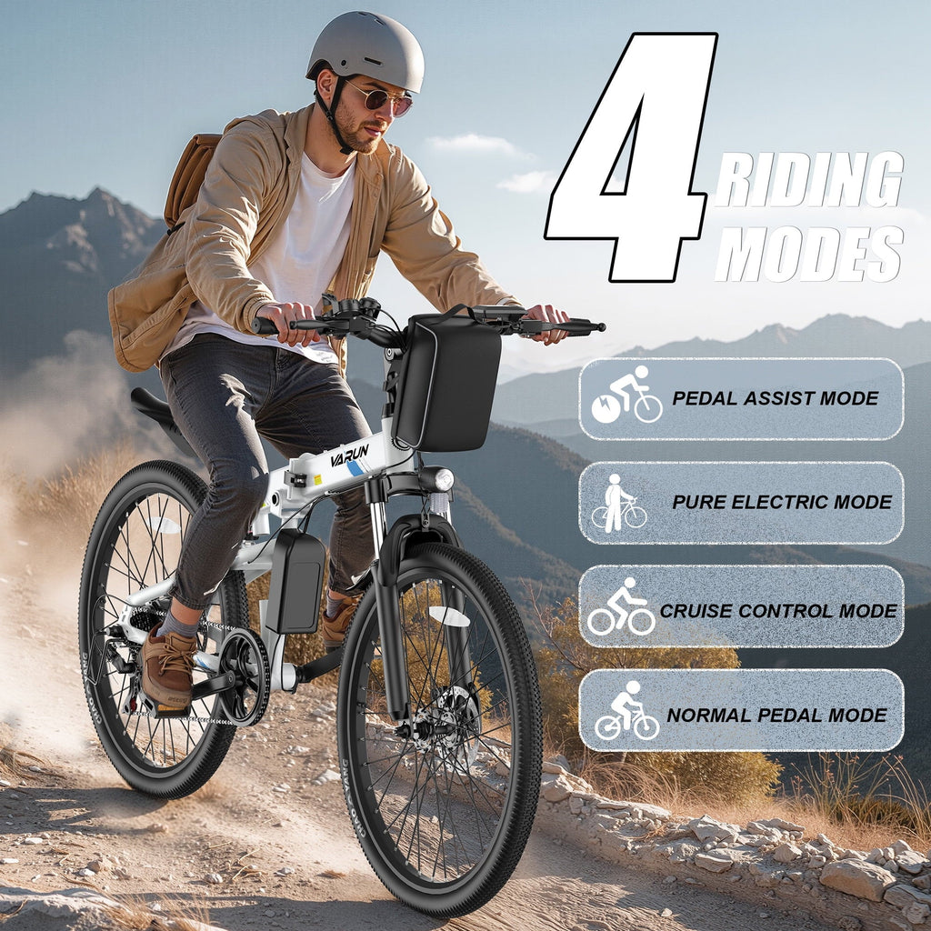 VARUN Electric Bike, 26 Foldable Ebike, Peak 750W Motor, 48V 374.4Wh Battery, up to 20+mph 50 Miles, 7 Speeds with Bike Pump, Phone Holder & Bike Lock & Rear Light, E Bike for Adult, UL2849(Black)