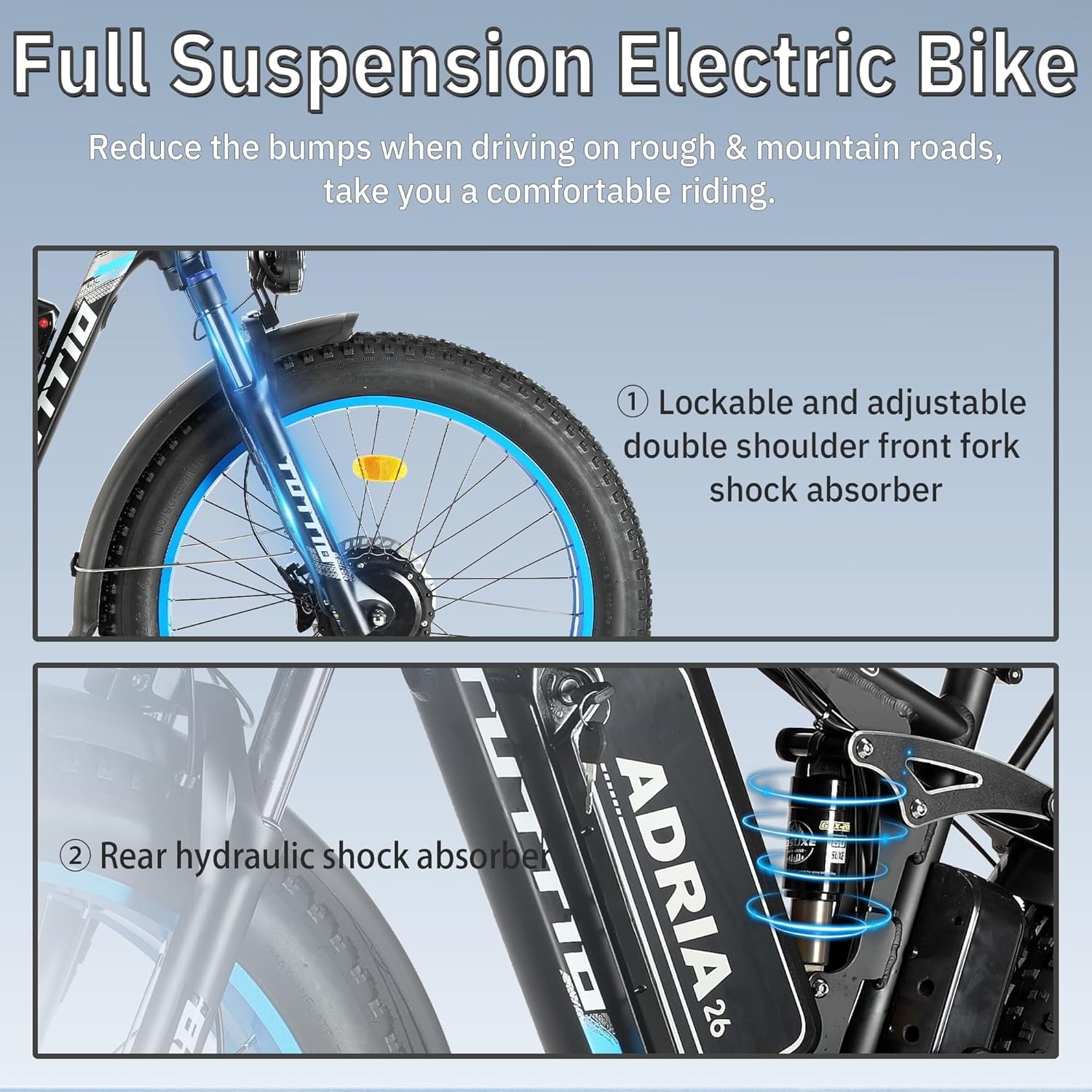 TUTTIO 5000W Dual Motor Electric Bike for Adults Max 46mph, 26x4in Fat Tire All Terrain E-Mountain Bike, 52V 25Ah Full Suspension E Bike, 7-Speed Gear Electric Bicycle UL2849