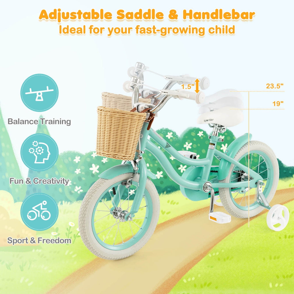 Costway 16 Kid's Bike with Training Wheels Adjustable Handlebar Seat Handbrake Pink