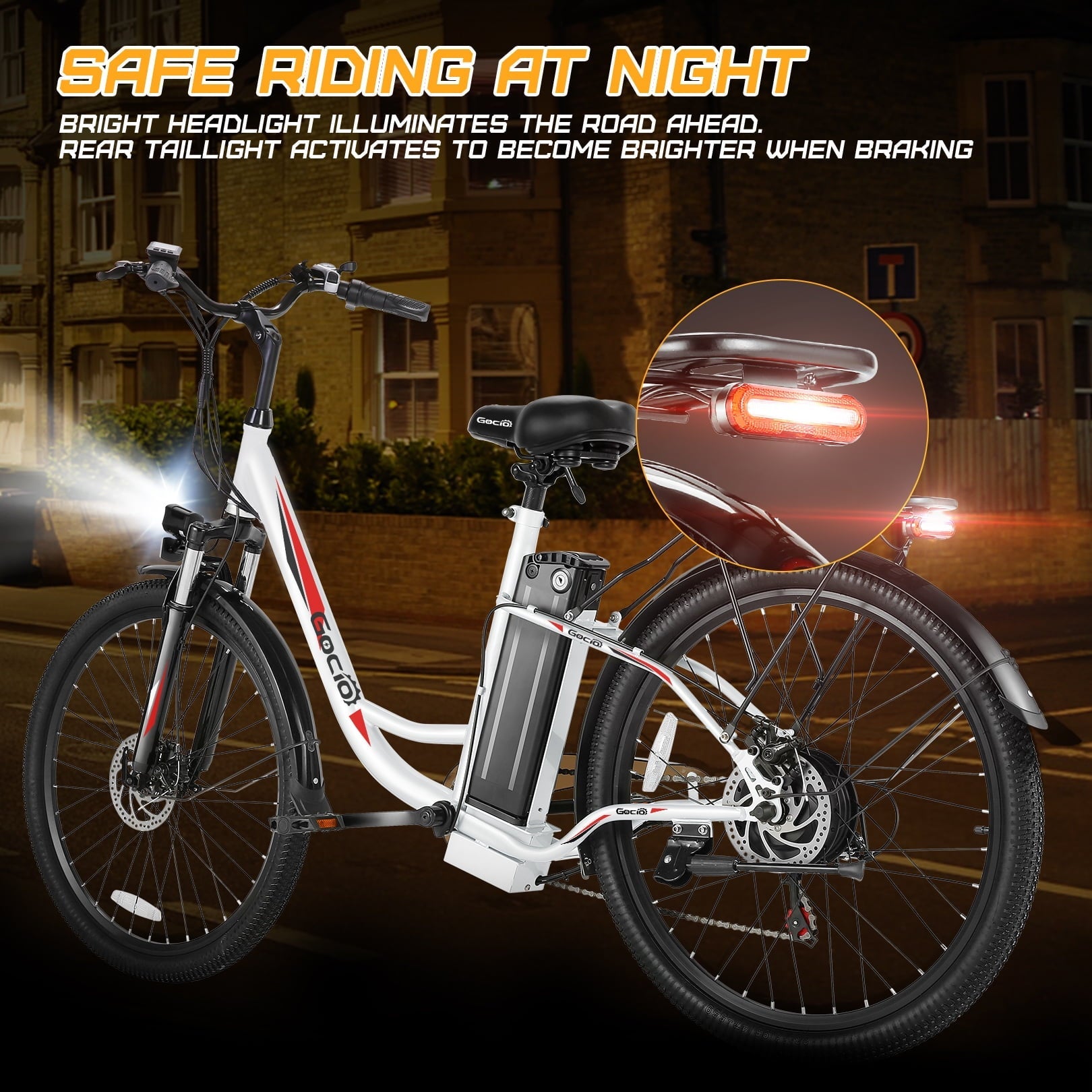 Gocio 26 Electric Bike for Adults, 500W Motor, City Commuter E-Bike, 48V 7.8Ah Removable Battery, Max 19.8Mph, 7 Speed, UL2849