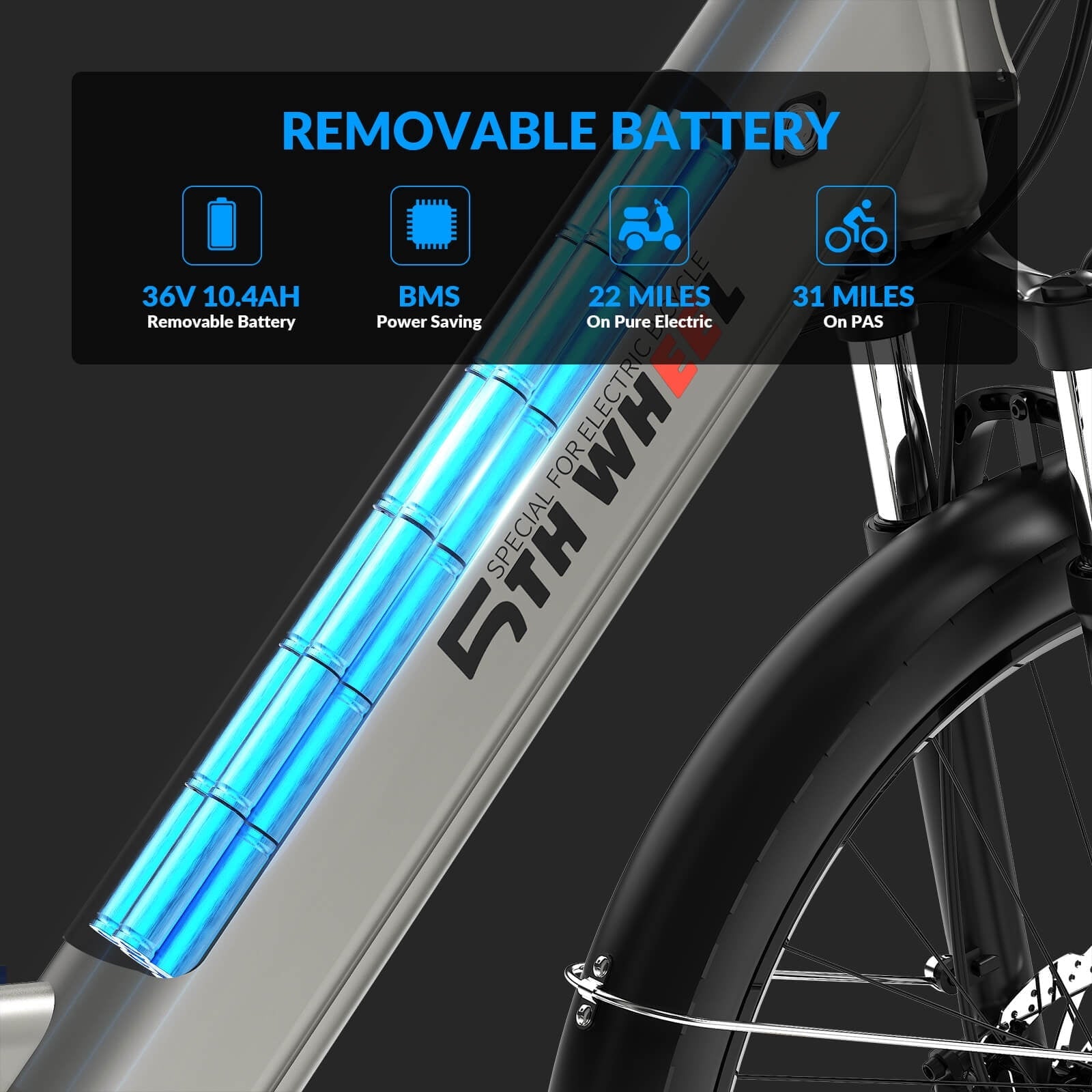 5TH WHEEL W18B Electric Bike for Adult with 350W Motor, 26 Electric Mountain Bike with 36V 10.4Ah Removable Battery Ebike, Electric Bicycle with 7 Speed, UL2849