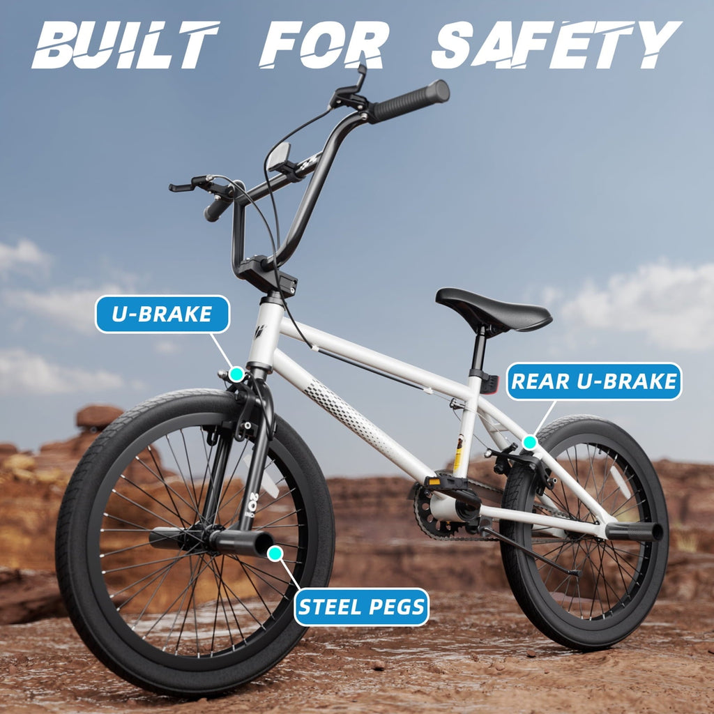 KORIMEFA Freestyle Kids BMX Bikes 18 20 Inch Kids Bicycles for Years Old Boys Girls Teen with Adjustable Seat and Handbrake, for Kids 8-12 Beginner-Level to Advanced Rider