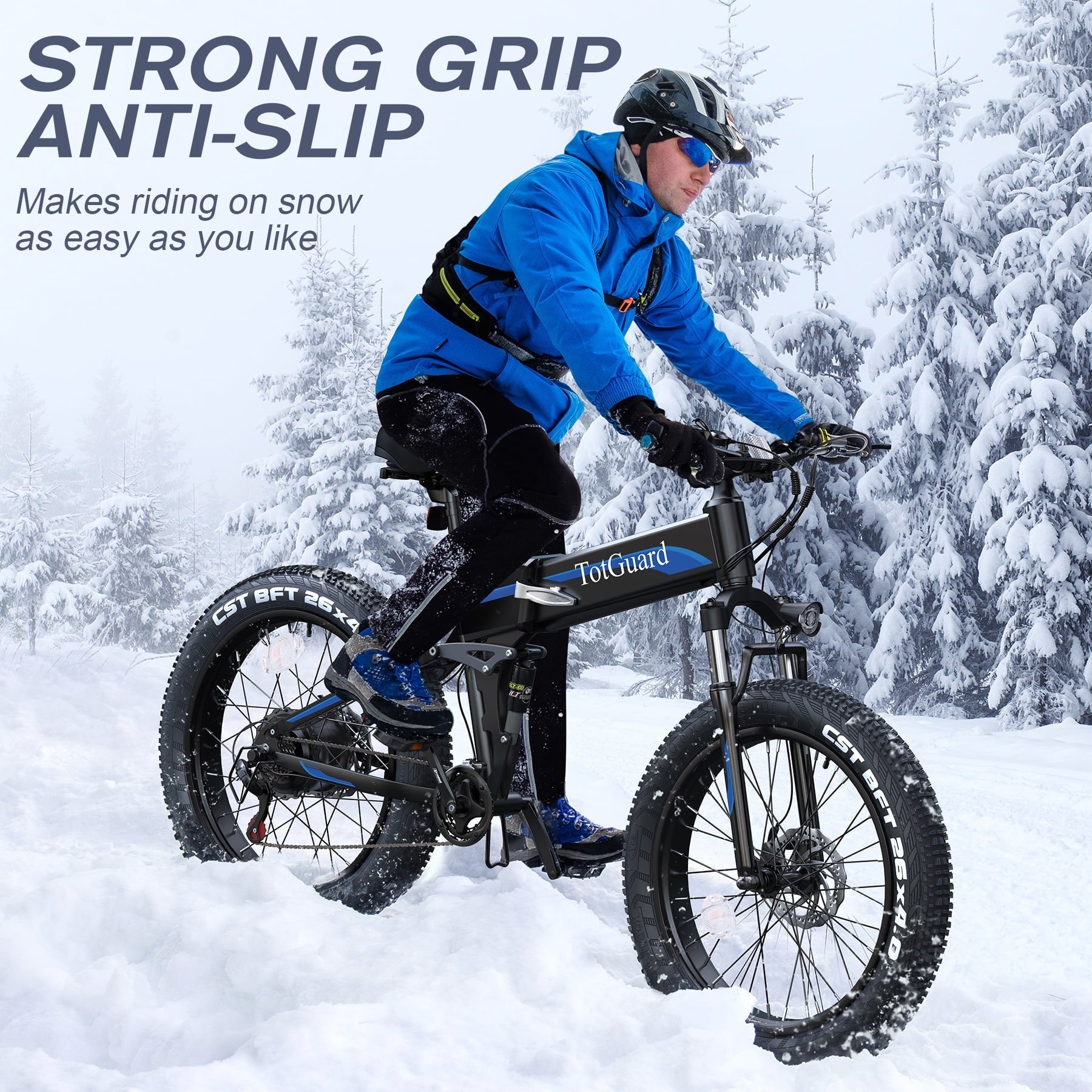 TotGuard 26x4 Electric Bike, Fat Tire 500W Ebike, Foldable Electric Bicycles E Bikes for Adults Electric 48V 10Ah Battery, Dual Shock Absorber, Lockable Fork UL2849