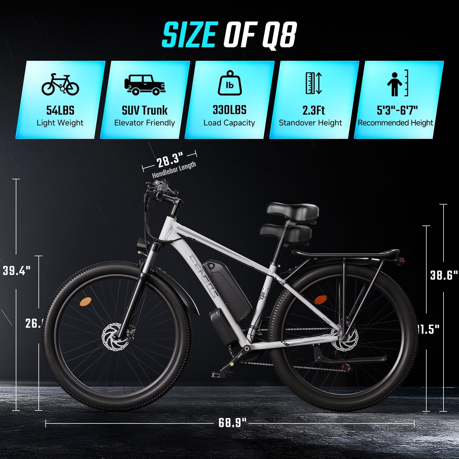 FENGQS 27.5 Electric Bike for Adults, 2000W Peak Power Motor Ebike, 35MPH 80Miles Electric Mountain Bike with 17.5AH Removable Battery-UL 2849, 21-Speed, White