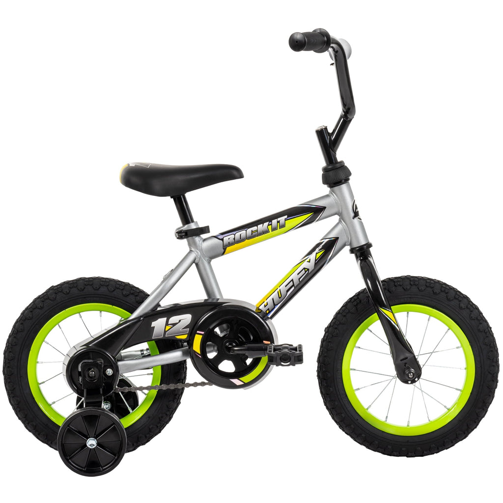 Huffy 12 Rock It Kids' Bike, Fits Riders 37 - 42, Gray/Green, Youth, Boys