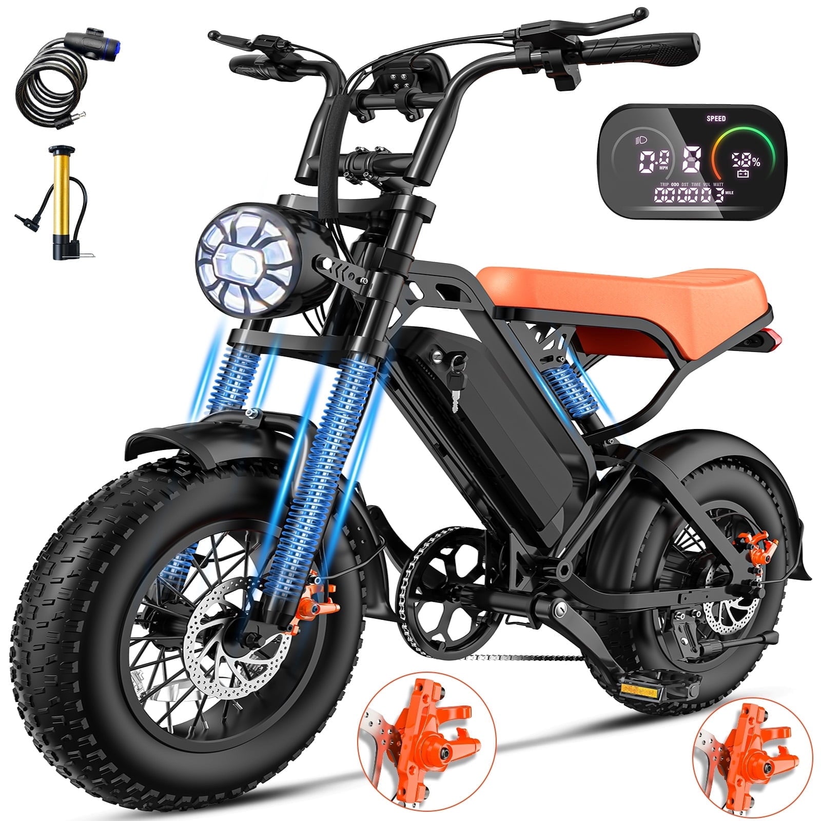 1200W Off-Road Electric Bike for Adults, 48V 18AH Removable Battery, 16 Wide Tires, 5-Speed Transmission, Dual Disc Brakes & Spring Suspension
