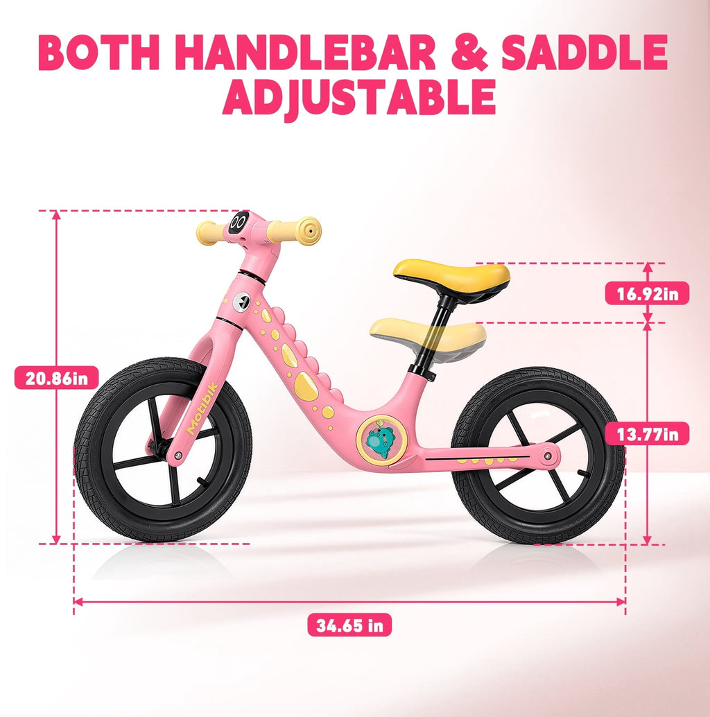 WLRETMCI 12 Kids Balance Bike, Glass Fiber Lightweight Toddler Bicycle for 2-5 Years Boys Girls, Pink