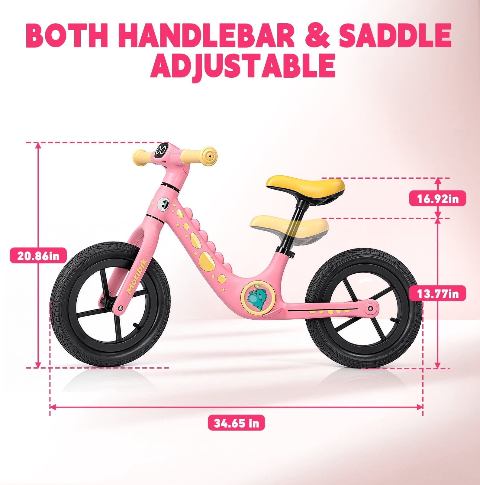 WLRETMCI 12 Kids Balance Bike, Glass Fiber Lightweight Toddler Bicycle for 2-5 Years Boys Girls, Pink