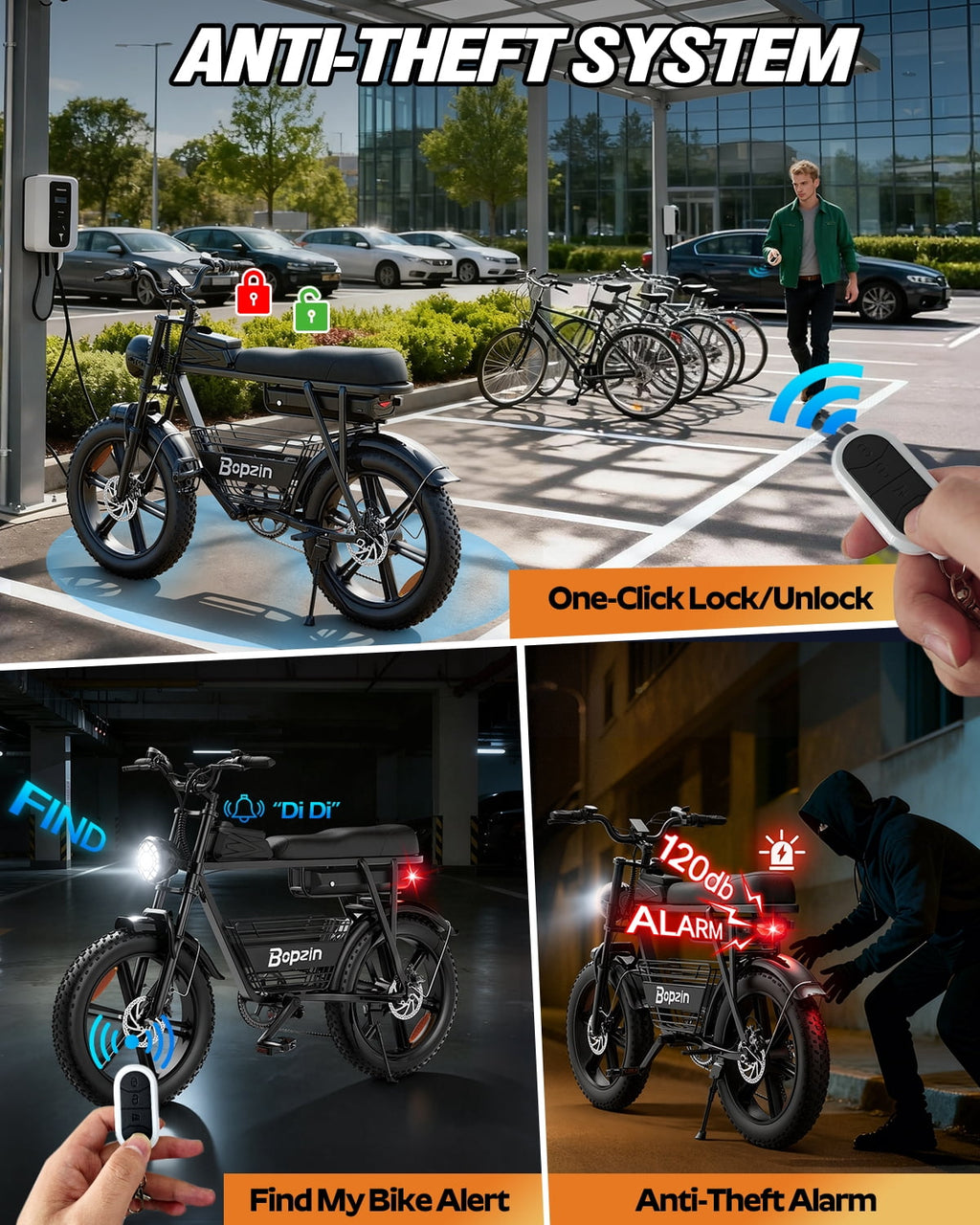 Bopzin Electric Bike for Adults, Peak 1500W App & Anti-Theft, 48V/25Ah, 20x4.0 Fat Tire Ebike, UL2849 E-Mountain Bike