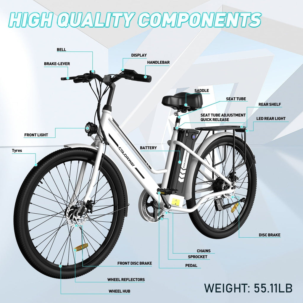 COLORWAY 26 Electric Bike for Woman, 500W Powerful Motor, 36V 12AH Removable Battery E Bike, , Max. Speed 19.9MPH Electric Bicycle UL2849
