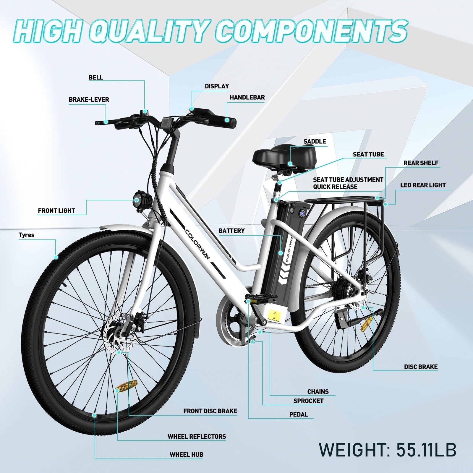 COLORWAY 26 Electric Bike for Woman, 500W Powerful Motor, 36V 12AH Removable Battery E Bike, , Max. Speed 19.9MPH Electric Bicycle UL2849