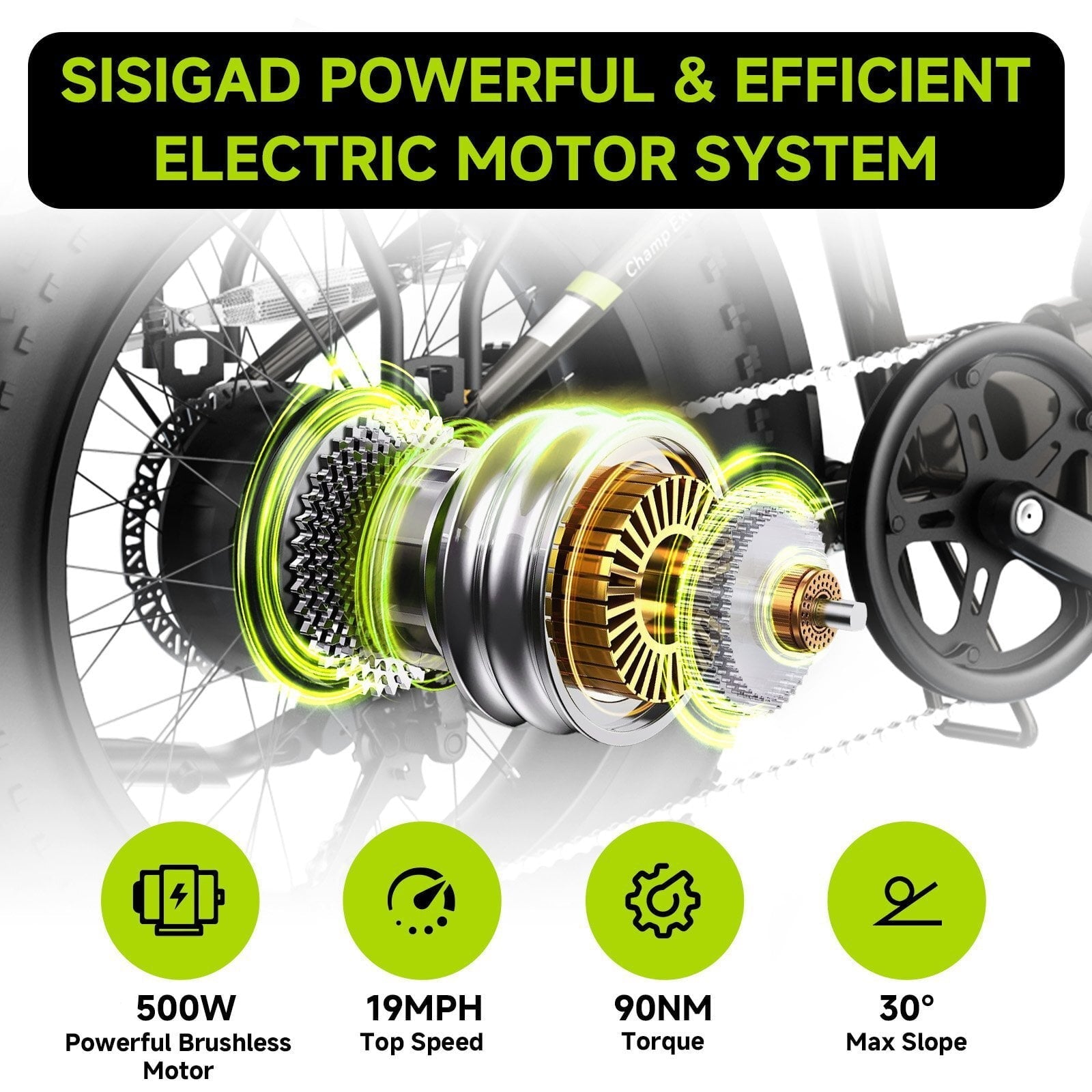 SISIGAD Electric Bike for Adults, 500W Peak 750W Battery Long Range, 20mph E Mountain Bike, 20×4.0 Fat Tire Ebike, Electric Bicycle 48V/10.4AH UL2849