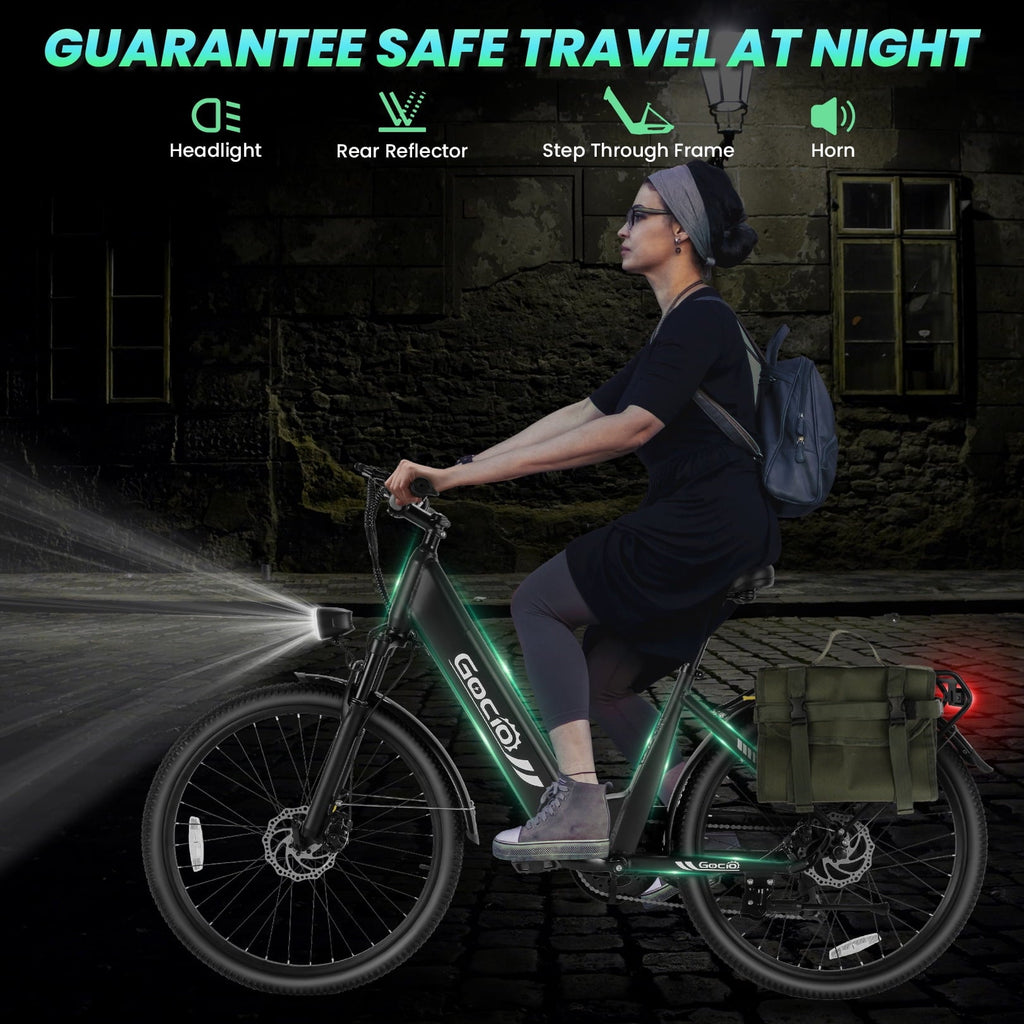 Gocio 26 x 2.1 Electric Bike for Adults, 500W Commuter Ebike, 48V 720wh Built-in Battery, 5 Riding Modes, Max 60 Miles, LCD, Lockable Front Suspension Step Thru E Bikes UL 2849