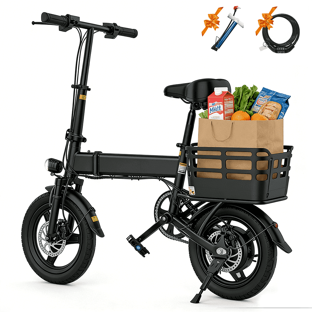 14 Folding Electric Bike for Adults, 500W Commuter Ebike with 350WH Battery, 20MPH & 20 Miles, UL2849, Mini Bicycle with Basket
