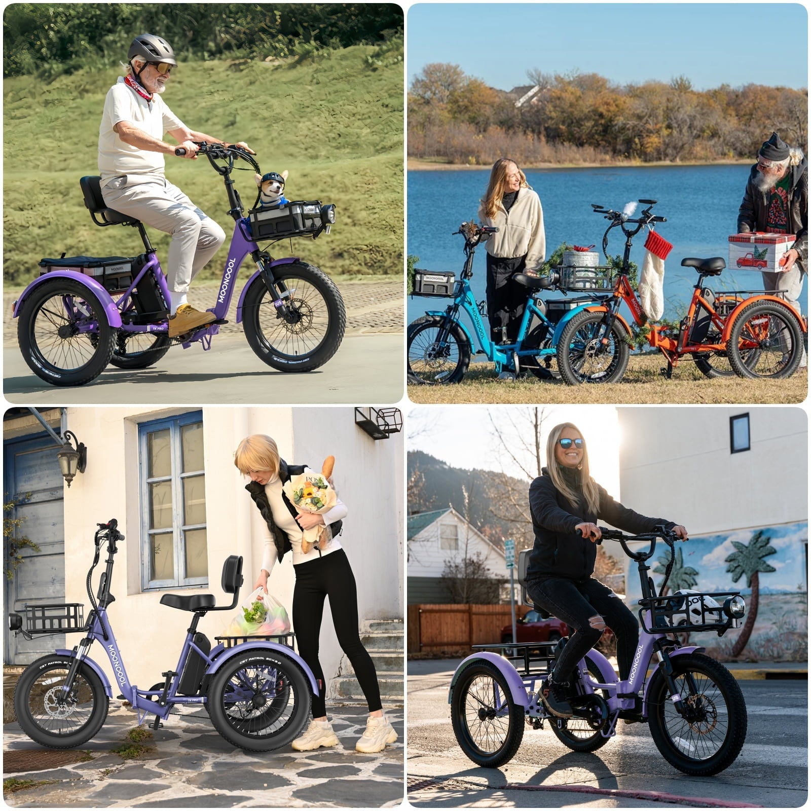 MOONCOOL TK Pro Foldable Electric Tricycle W/ Rearview mirror accessory Kit, 1500W Motor 48V 20Ah Battery, 20 Fat Tire Three Wheel 6-Speed Electric Mountain Bicycle for Adults