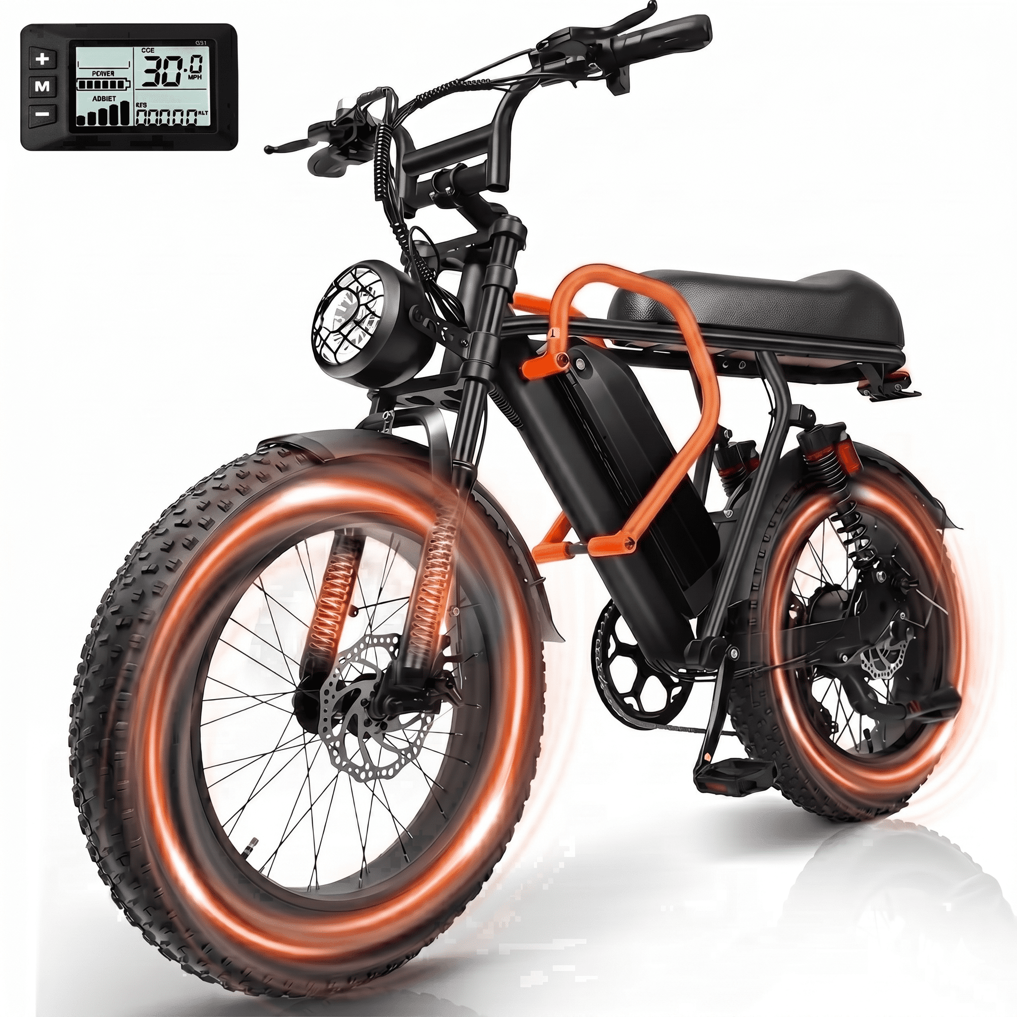 1500W Peak Electric Bike for Adults, 30MPH Electric Bike, 16 Fat Tire E-Mountain Bikes, Dual Suspension Ebike, Removable 48V 13Ah Battery, 7-Speed, UL 2849