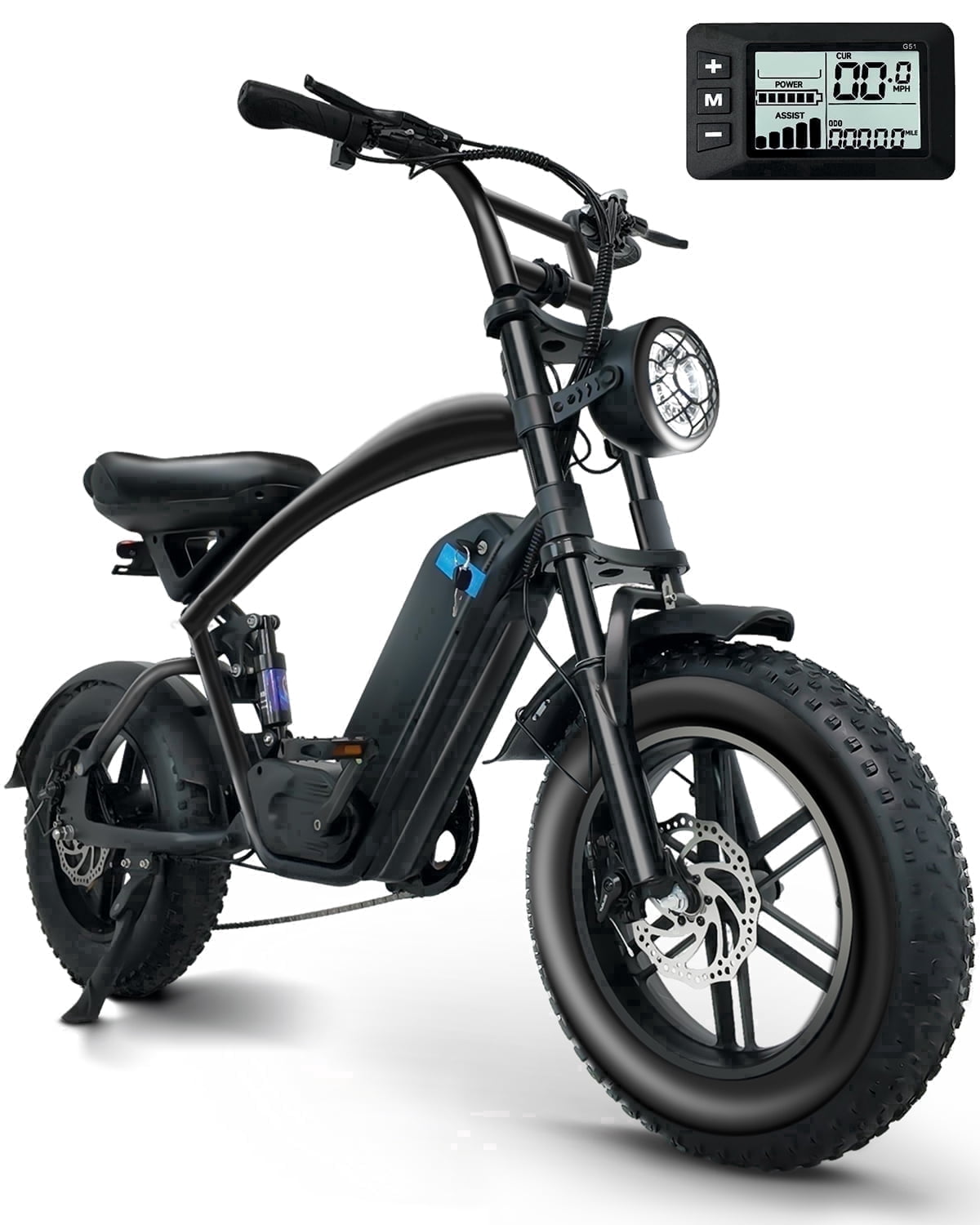 1500W Peak Electric Bike for Adults, 30MPH Electric Bike, 16 Fat Tire E-Mountain Bikes, Dual Suspension Ebike, Removable 48V 13Ah Battery, 7-Speed, UL 2849