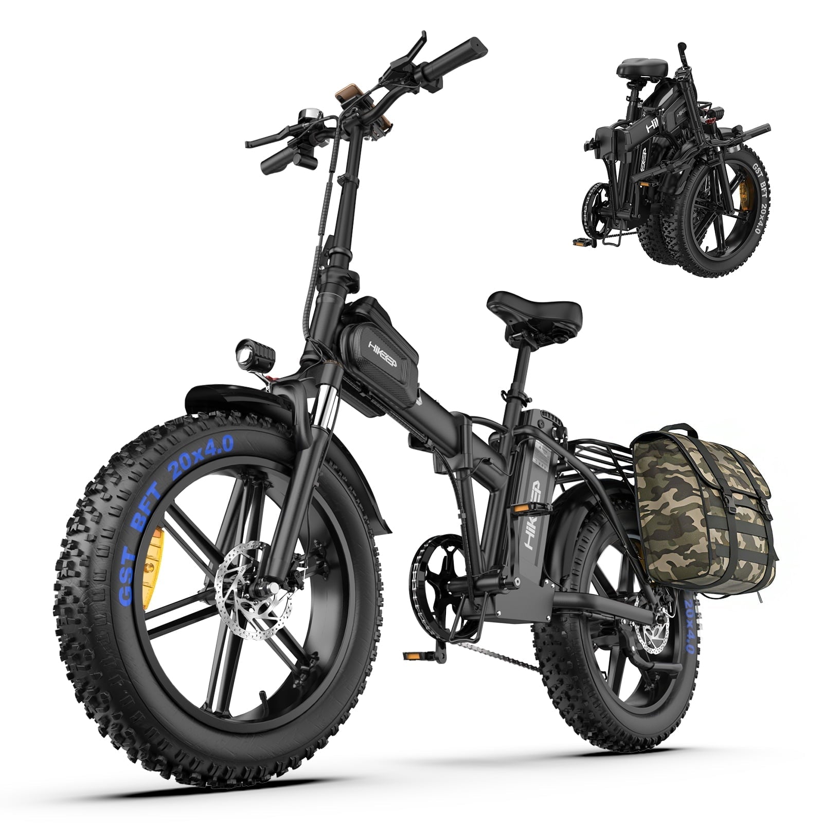 1500W Peak Folding Electric Bike for Adults, 48V 25Ah UL 2849 Certified Battery, 20x4 Fat Tire E-Mountain Bicycle, Shimano 7-Speed, Rear Rack, Up to 30MPH, Black