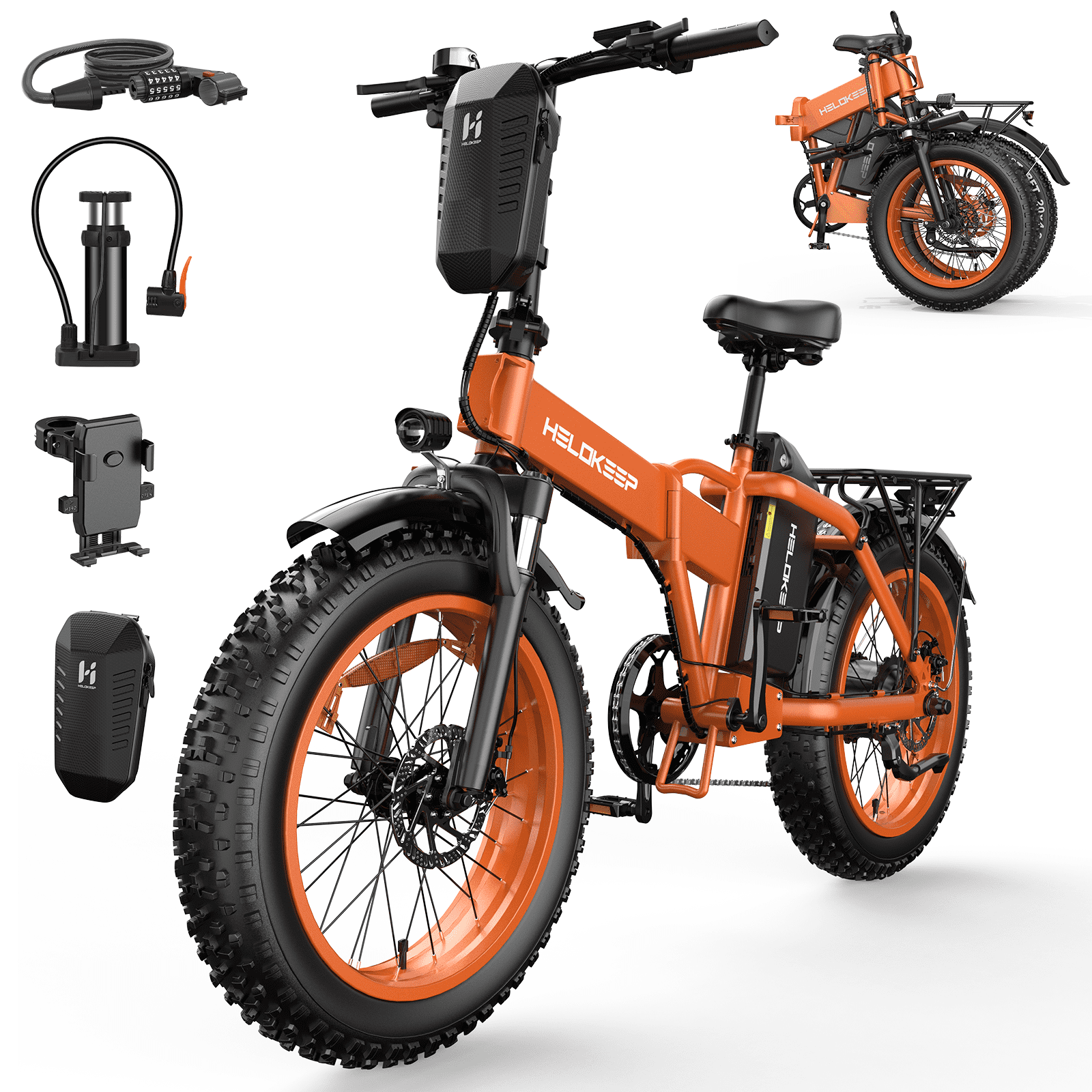 1500W Peak Folding Electric Bike for Adults, 48V 25Ah UL 2849 Certified Battery, 20x4 Fat Tire E-Mountain Bicycle, Shimano 7-Speed, Rear Rack, Up to 30MPH, Black