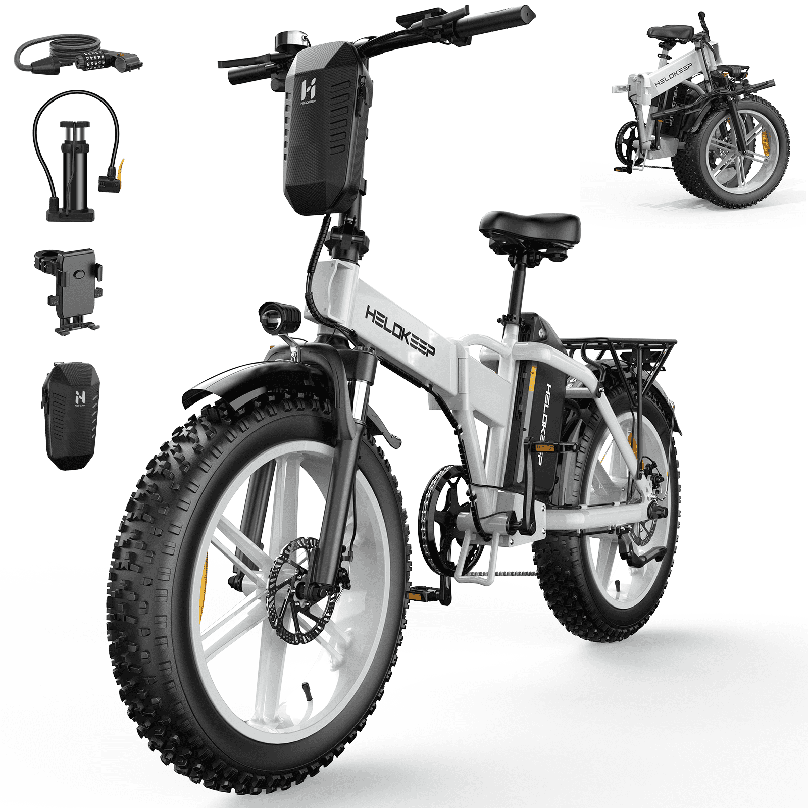 1500W Peak Folding Electric Bike for Adults, 48V 25Ah UL 2849 Certified Battery, 20x4 Fat Tire E-Mountain Bicycle, Shimano 7-Speed, Rear Rack, Up to 30MPH, Black
