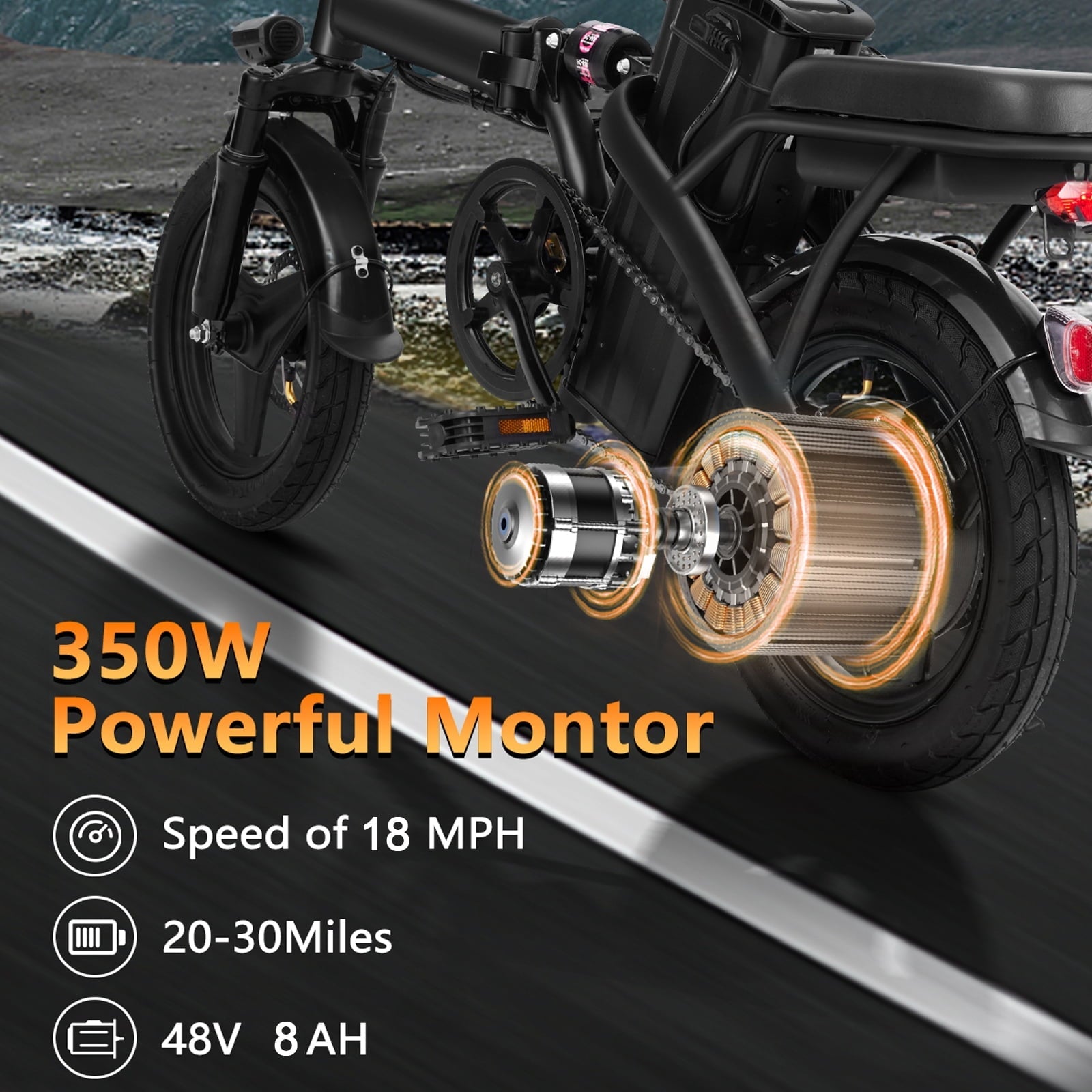 Electric Bike, 18 Mph Electric Bicycles, 350W Peak 500W Motor Foldable Ebike, 14 Tire E-bike for Adults, 48V 8Ah Battery, 15° Uphill, UL2849 Certified, 25 Miles PAS Range