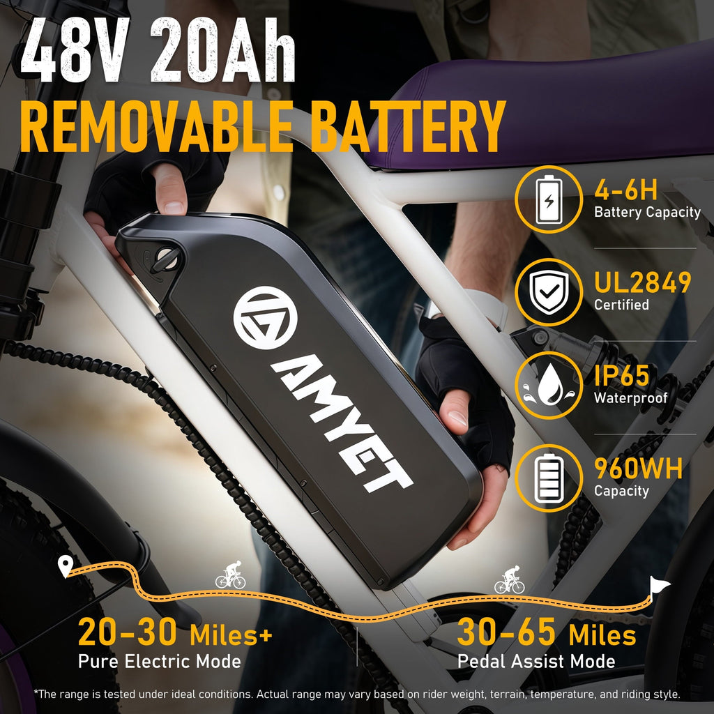 AMYET G60 Electric Bike for Adults, 1000W Peak 1500W, 48V 20Ah, 20x4 Fat Tire E Mountain Bike, UL2849