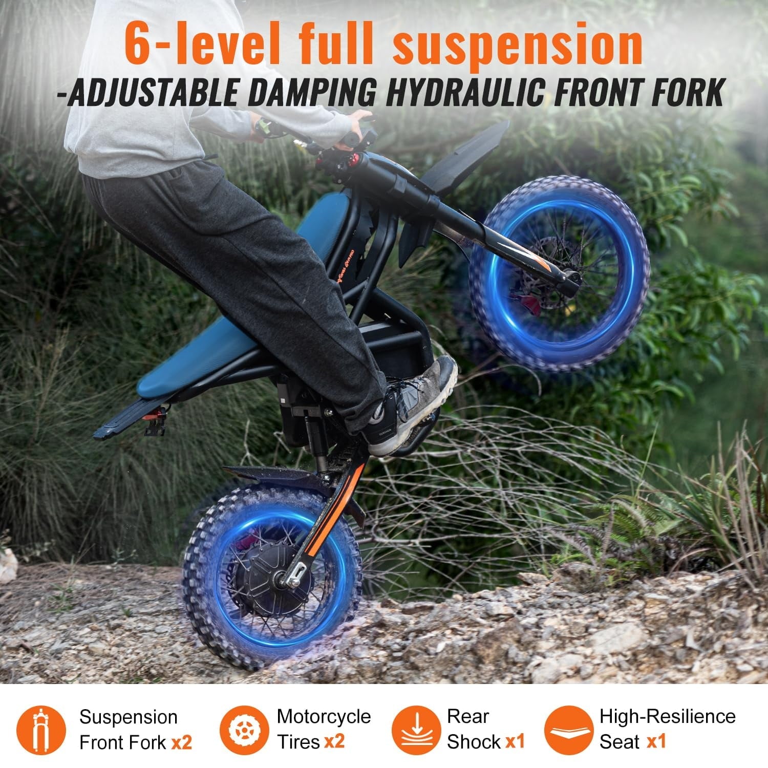 Riding'times GT54 PRO Electric Dirt Bike for Teens Adults,60V 25AH 40MPH Ebike with 14/12 Motorcycle Tire,3000W Dual Hydraulic Brakes Mountain Off-Road Dirtbike