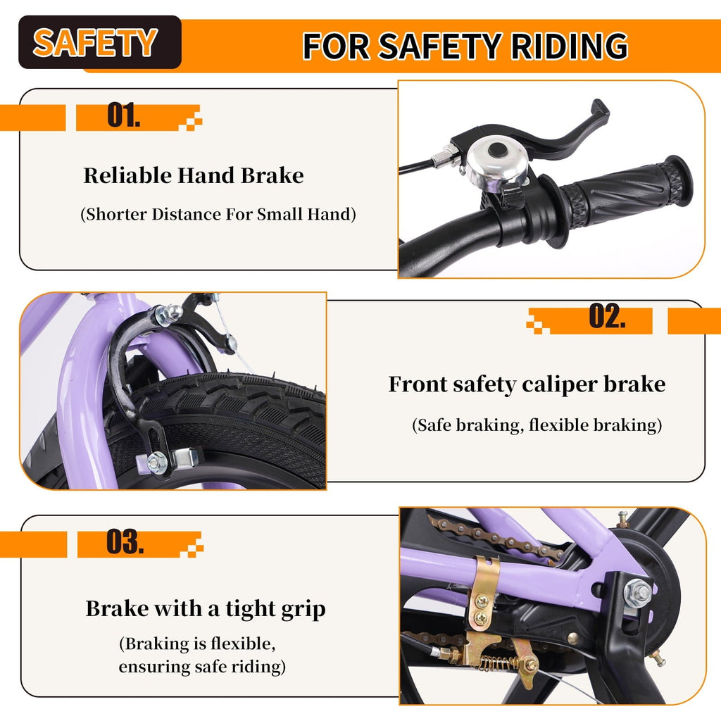 Holaki 18 inch Kids Bike with Training Wheels & Handbrake for Boys & Girls Ages 5-9, High Carbon Steel Frame Adjustable Seat Kids Bicycle with Kettle Stand & Night Glow for Birthday Gift, Purple