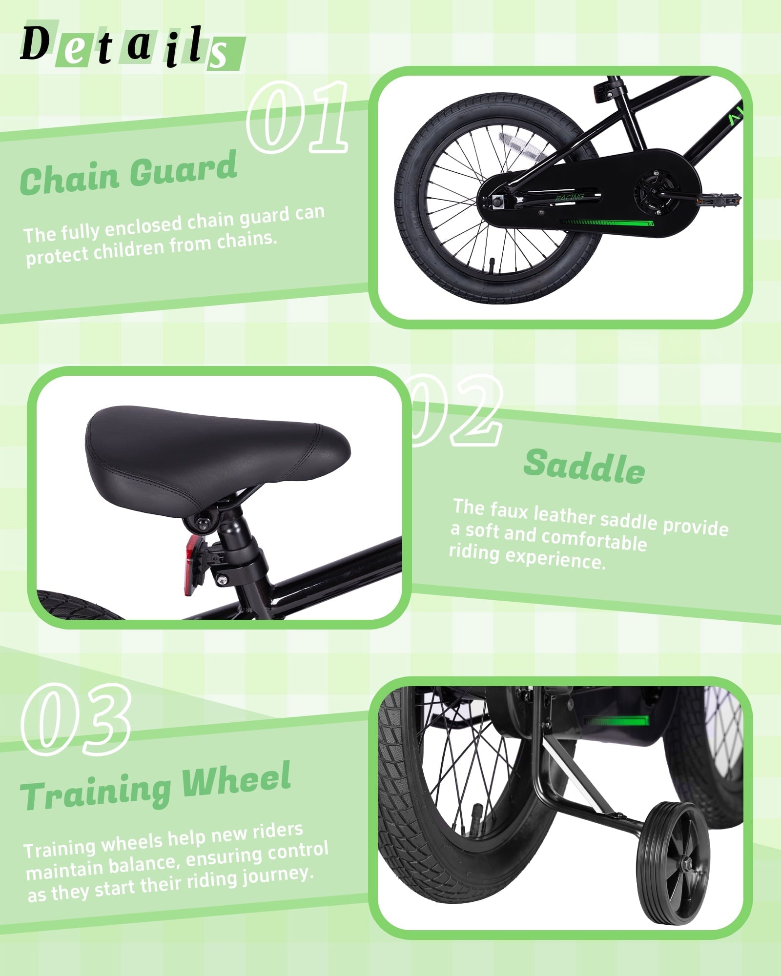 Vollsch BMX Style Kids Bike for 2-8 Years Old Boys Girls 16 Inches Toddlers Bicycle with Coaster Brake Training Wheels, Black