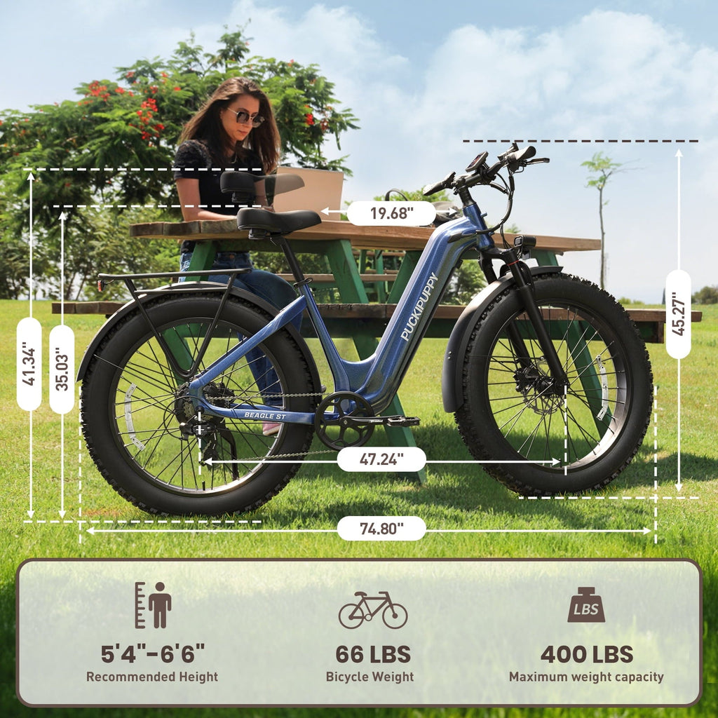 PUCKIPUPPY 960W Peak Electric Bike for Adults Step Through E-Bike 28mph Max Speed 60Miles Range 26 Fat Tire Electric Mountain Bike 48V 15AH Battery 7 Speed off-Road Ebike, Comply with UL2849 By SGS