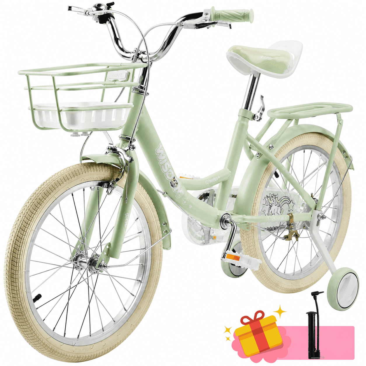 16/18 Inch Bike Kids Bicycle with Basket, Girls Bikes Ages 5-10, Kids Bicycles with Front and Rear Brakes, Kid Bike with Training Wheels, Kickstand, Rear Seat