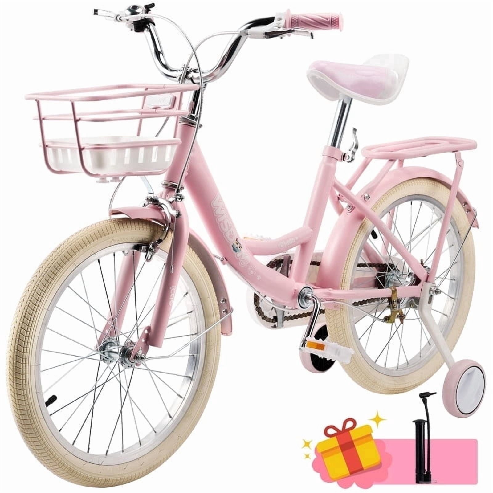 16/18 Inch Bike Kids Bicycle with Basket, Girls Bikes Ages 5-10, Kids Bicycles with Front and Rear Brakes, Kid Bike with Training Wheels, Kickstand, Rear Seat