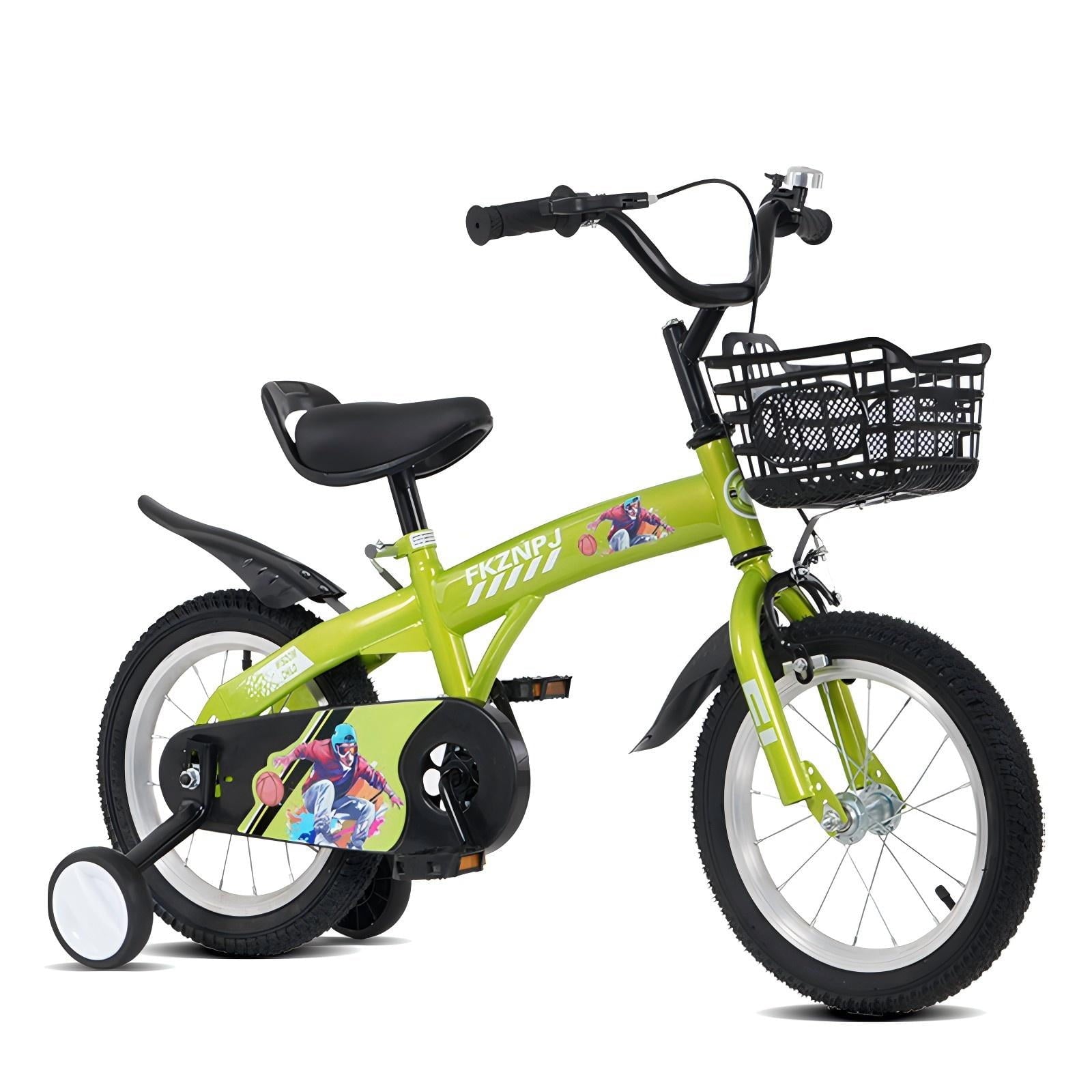 16 Kids Bicycle with Training Wheels Single Speed Sporty Kids Bike for Boys Girls Aged 4-7 Years, Green