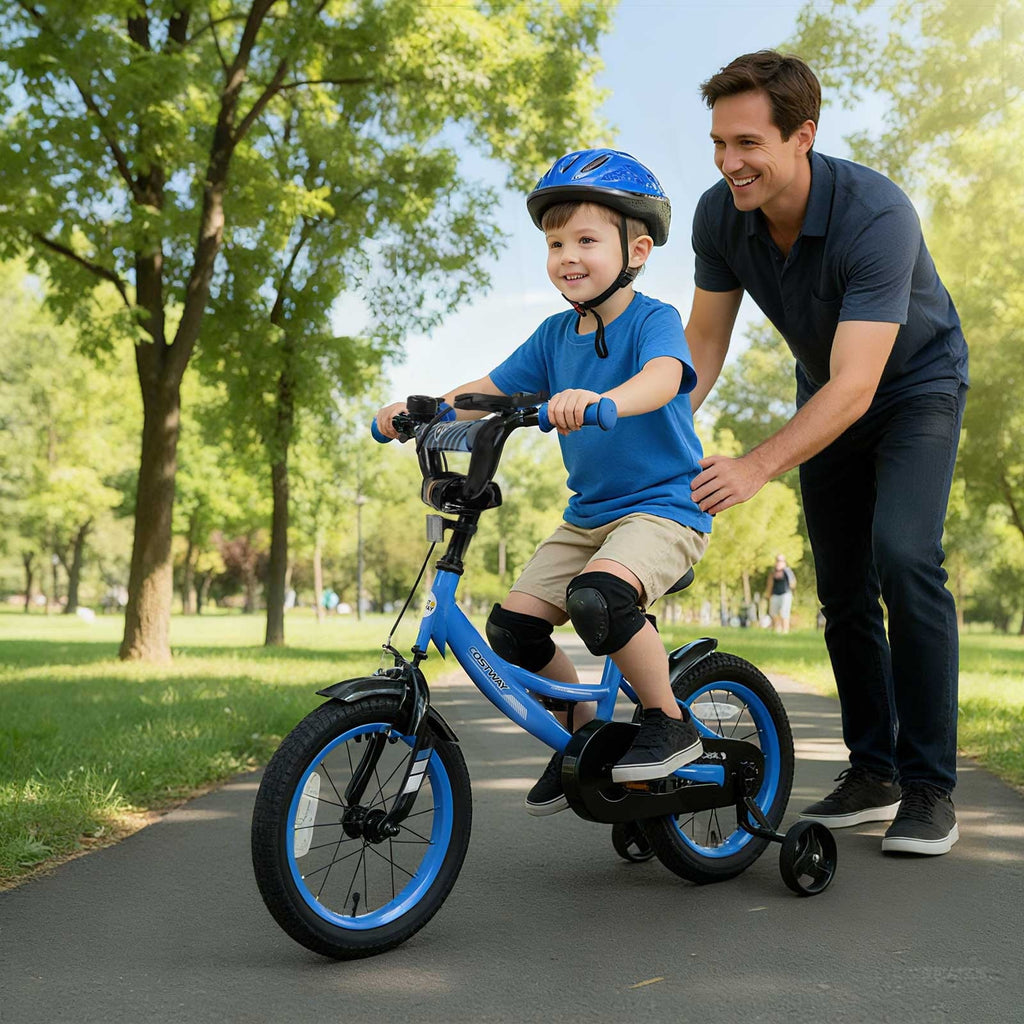 Costway 18 Inch Kids Bike with Training Wheels, Dual Brakes, Adjustable Seat & Handlebar Height Pink