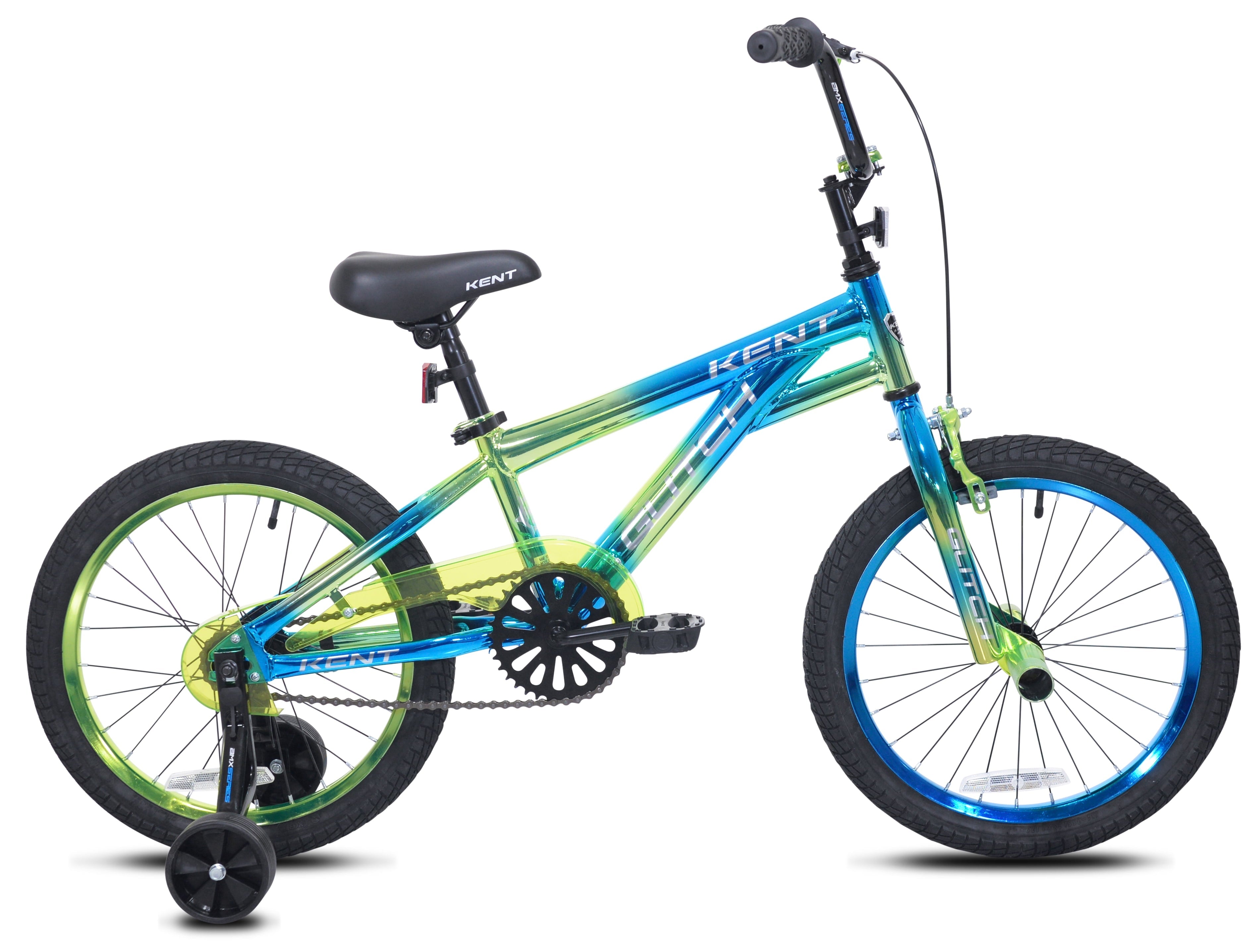 18 Kent Glitch BMX Child Bicycle, 18 Wheels, Kids Ages 6-12 Years, Blue/Green