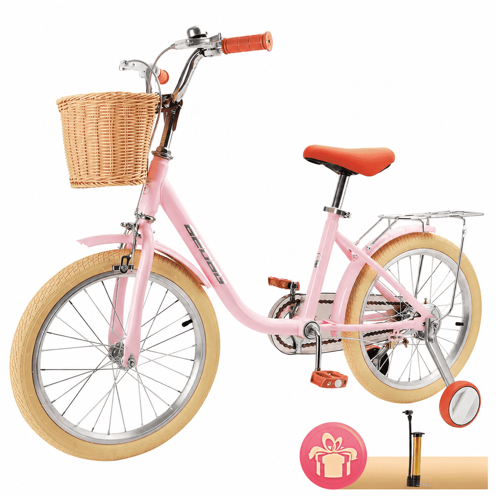 18 Inch Kids Bike with Removable Training Wheels, Adjustable Seat, Steel Frame & Dual Brake, Kids Bicycle for 6-10 Years Old Toddler Girls Boys