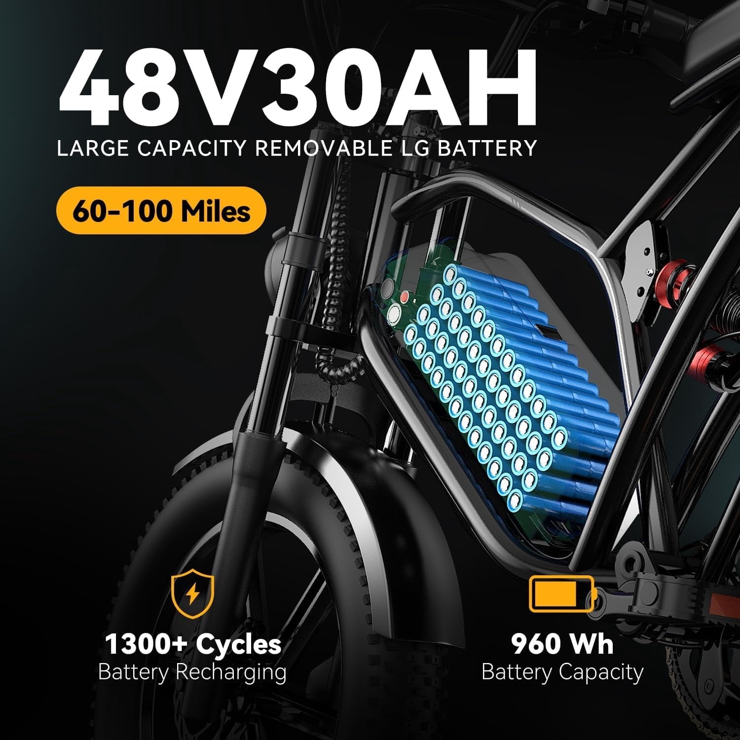 Cybervelo Electric Bike for Adults 1500W Peak 20 Fat Tire All-Terrain E-Bike 80 Miles 30MPH  Dirt Bike  Sand Mountain Snow off road Large 48V 30AH Battery Powered Motorcycle