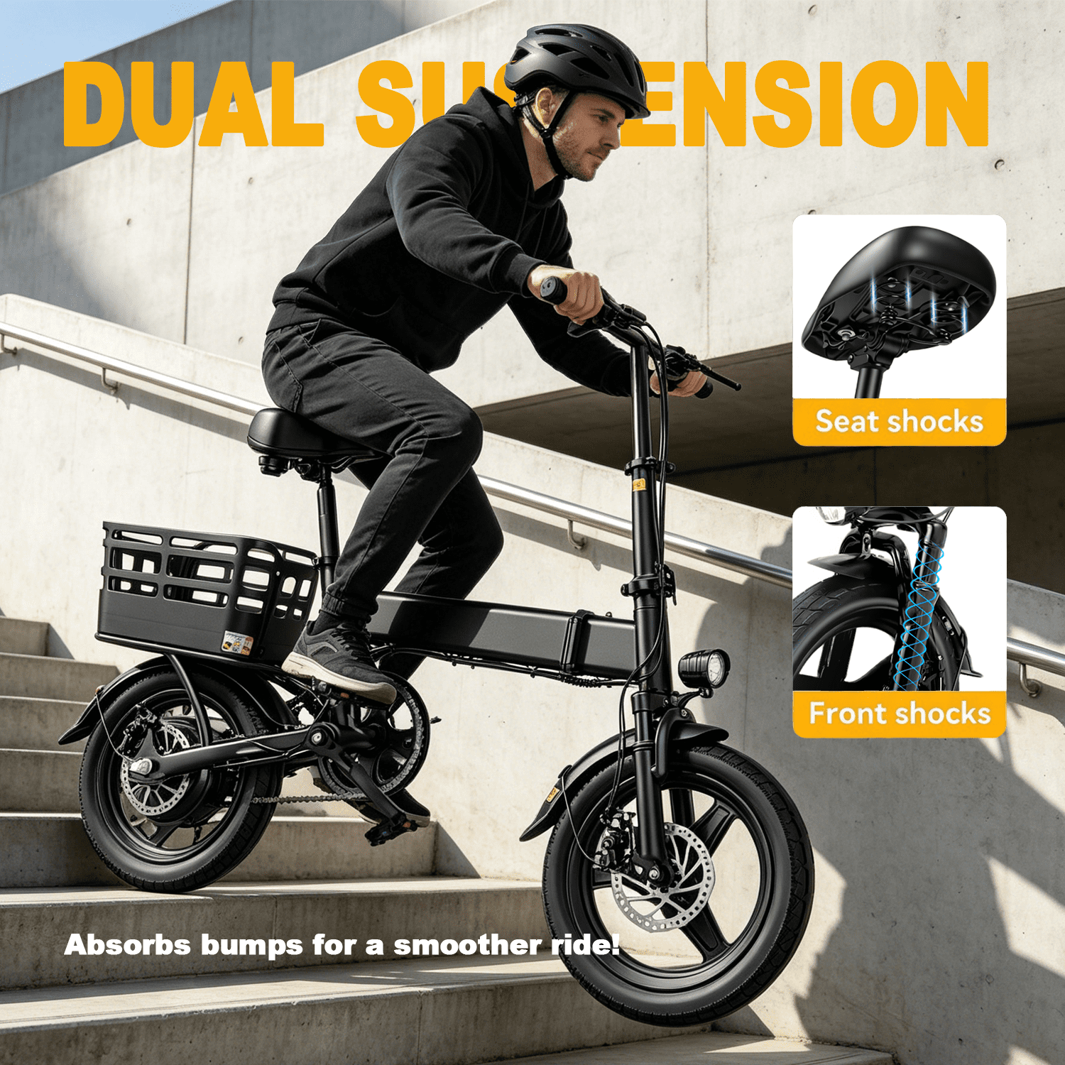 14 Folding Electric Bike for Adults, 500W Commuter Ebike with 350WH Battery, 20MPH & 20 Miles, UL2849, Mini Bicycle with Basket