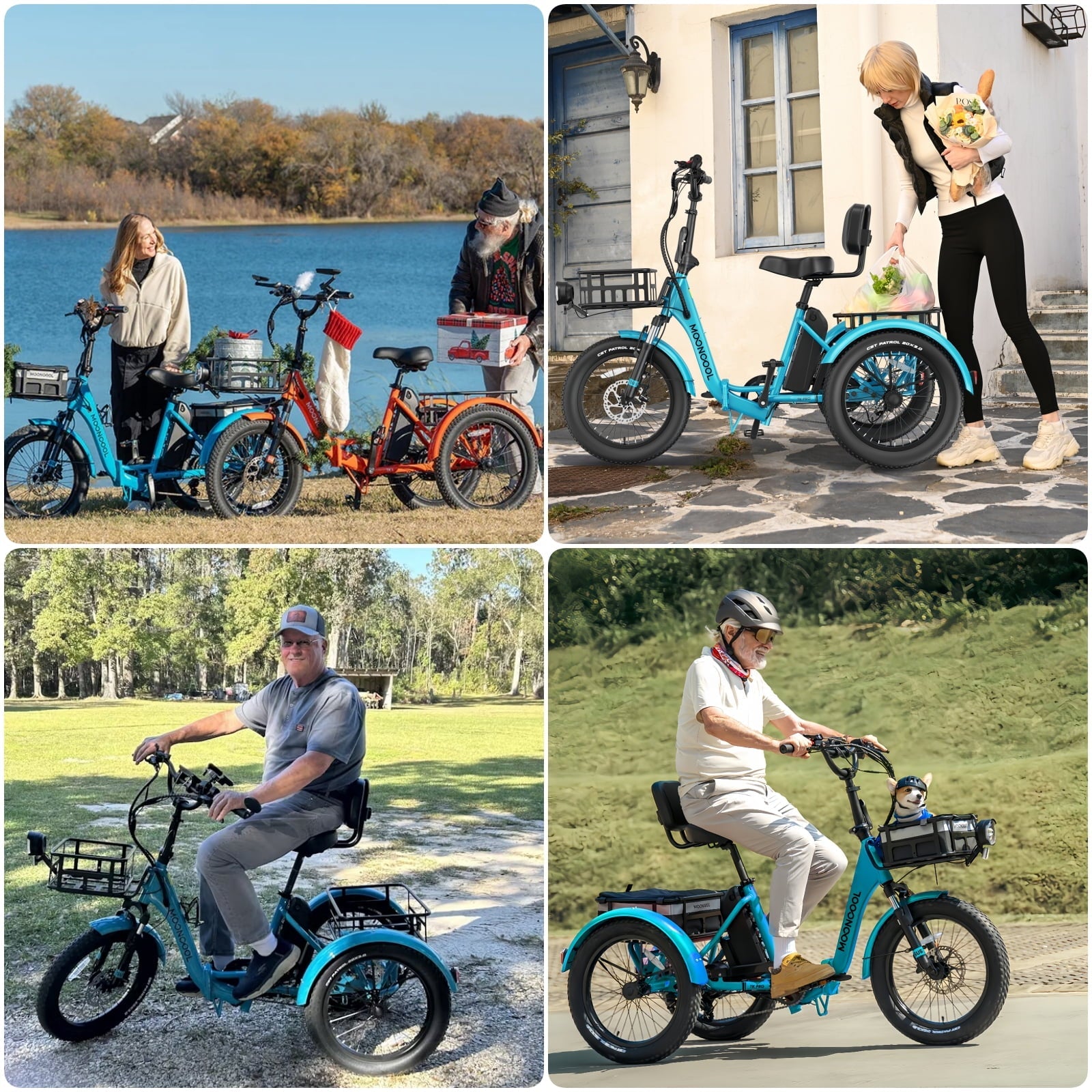 MOONCOOL TK Pro Foldable Electric Tricycle W/ Rearview mirror accessory Kit, 1500W Motor 48V 20Ah Battery, 20 Fat Tire Three Wheel 6-Speed Electric Mountain Bicycle for Adults