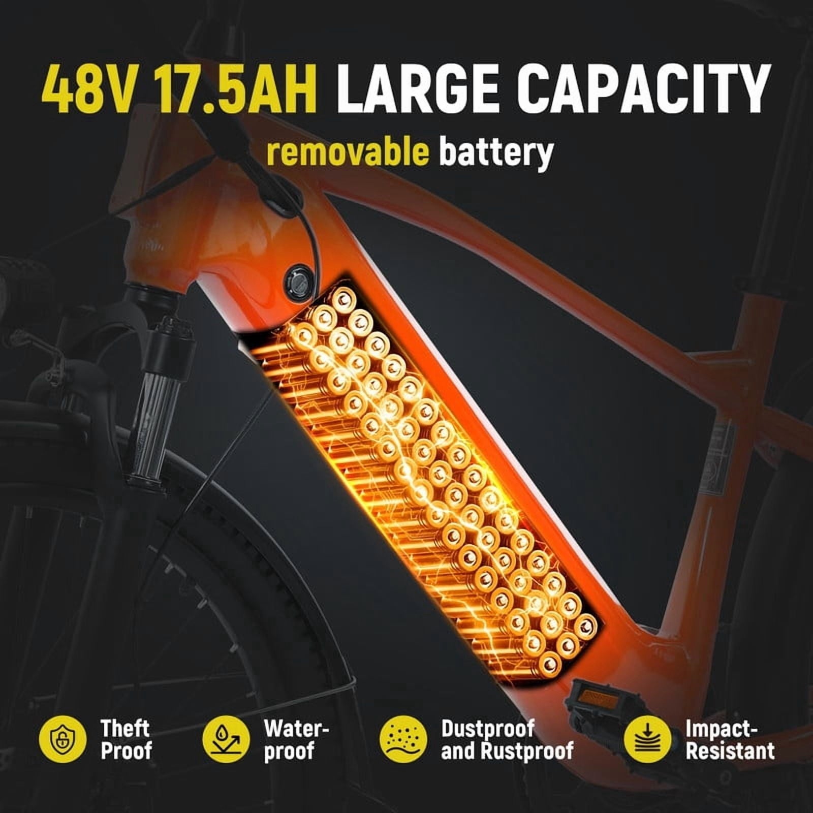 ESKUTE C200 70-Mile Electric Bike for Adults with 840Wh Removable Battery, 1300W Peak Power Ebike, Up to 28MPH Speed, 26 Tires, 7-Speed Adjustable Stem Step-Over E-Bicycle,Orange, UL2849