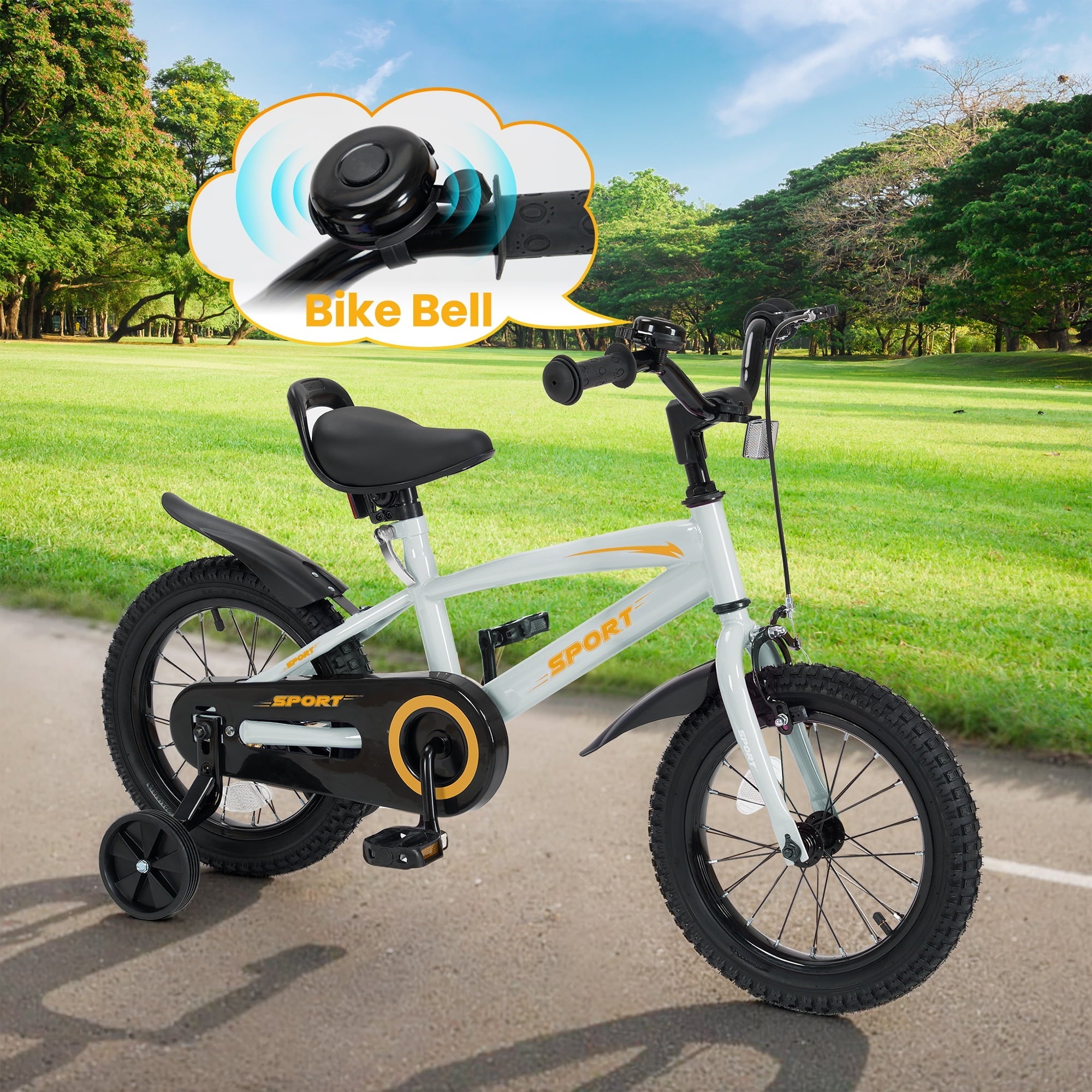 Naipo 16 Inch Kid Bikes for Boys and Girls Kid Bicycles with Kickstand and Training Wheels Boys Bike Gray-Orange