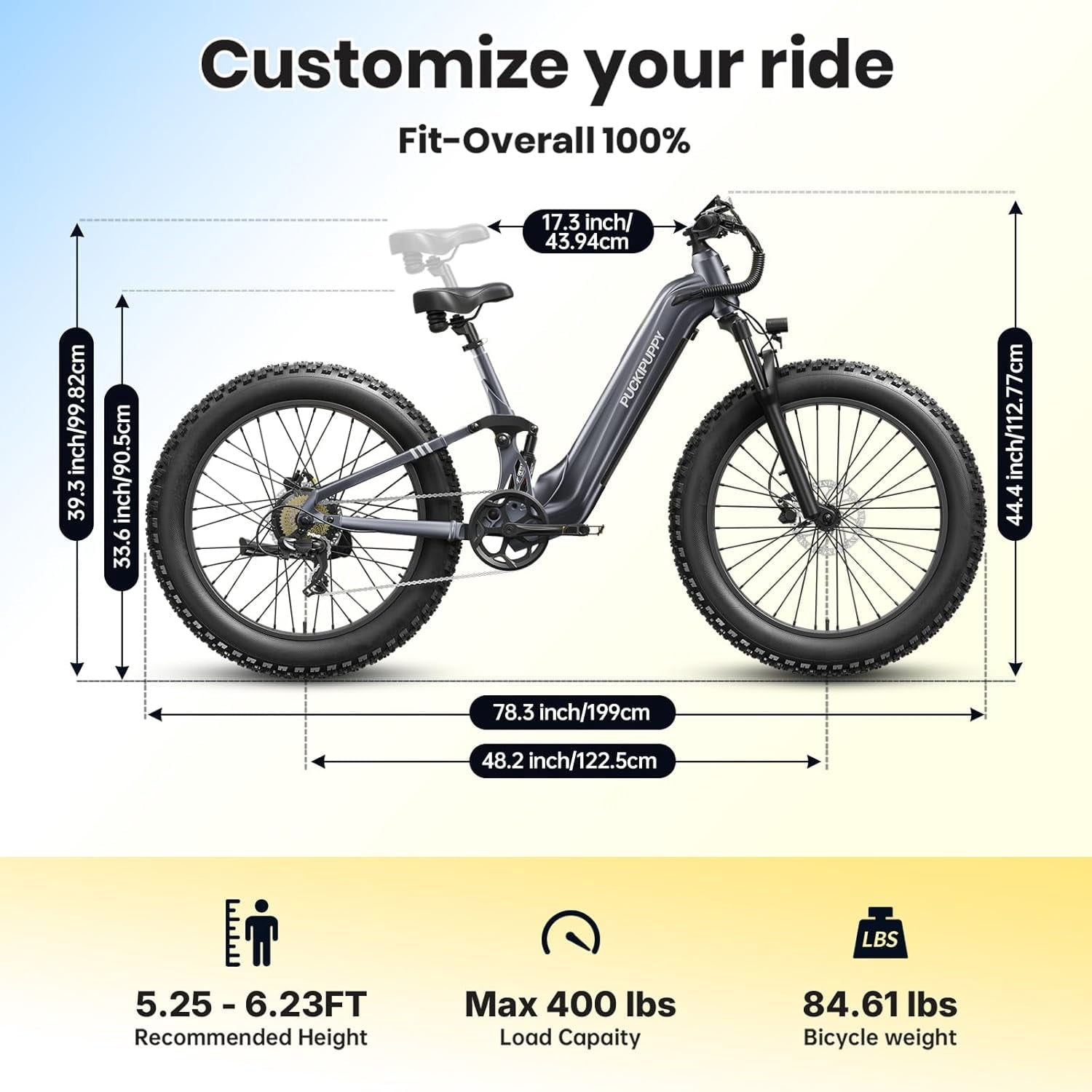 PUCKIPUPPY Electric Bikes for Adults 26 Step-Thru Ebikes 960W Peak Motor 80Miles Range 28mph Max Speed 48V 20AH Battery Full Suspension Fat Tire Mountain E Bike 7 Speed, Comply with UL2849 By SGS
