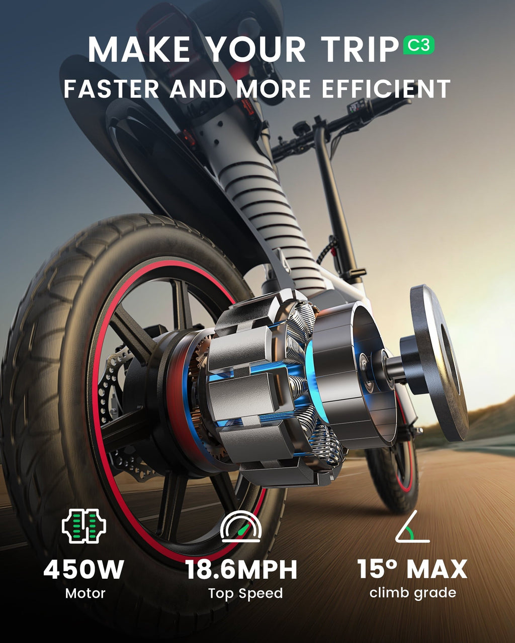 MIHOVER 14 Mini Electric Bike for Adults & Students, 3 Modes 30 Miles Range Rear Suspension,  E-Bike with Phone Holder & Lock, UL2849 Certified-Black