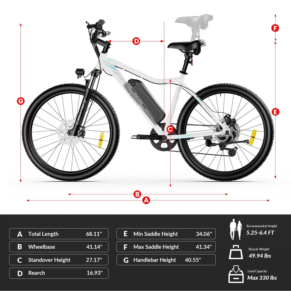 5TH WHEEL WLB17 26 Electric Bike for Adult, 500W Peak Ebike with 36V 10.4Ah Removable Battery, Electric Bicycle with 7 Speed, UL2849, White/Black