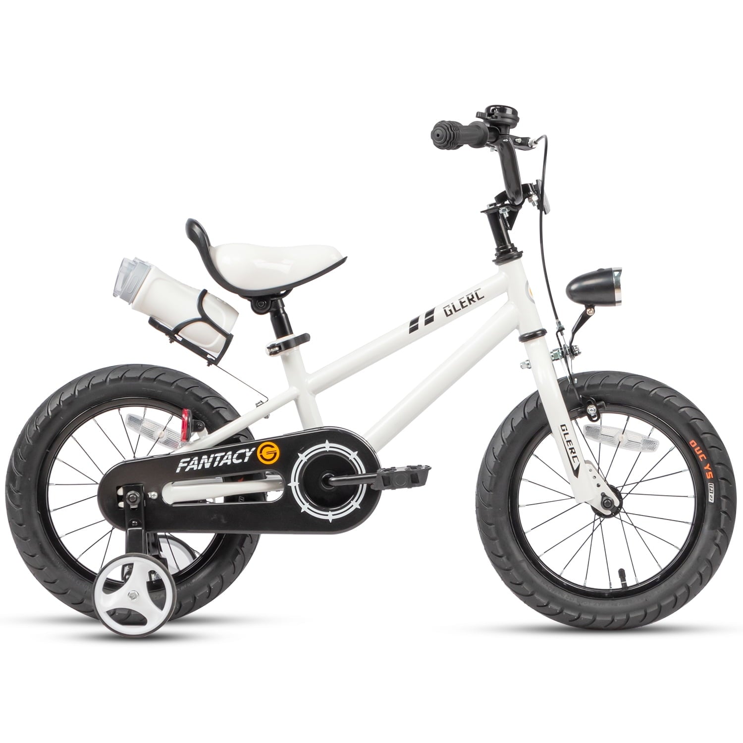 Glerc 14 inch Kids Bike for Child 3-5 Year old Boys Girls with Water Bottle Holder & Headlight & Training Wheels, Black