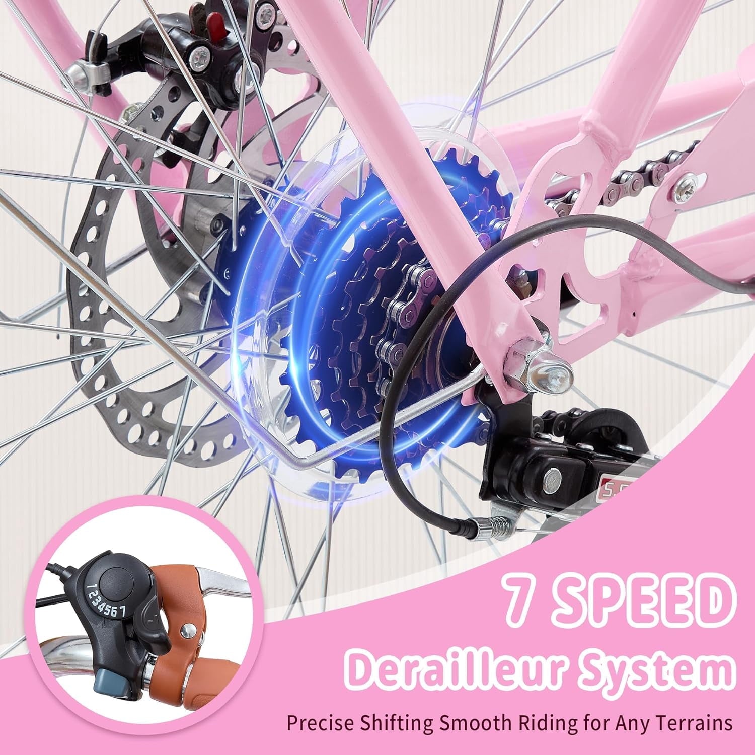 24 Beach Cruisers for Women, Pipleo Bikes for Women with Rattan Basket, 7-Speed & Step-Through Frame